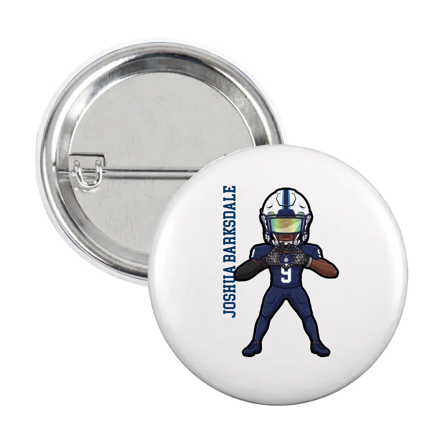 Game Day Button — Name Vertical in White