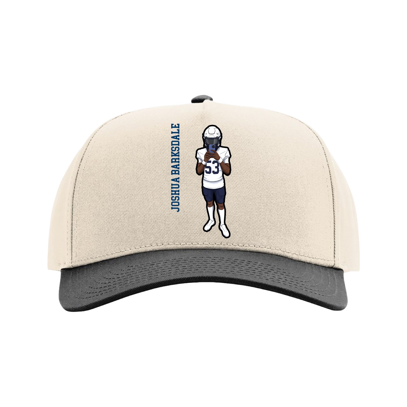 Full Fabric Five-Panel Champ Cap — Name Vertical in Cream/Black