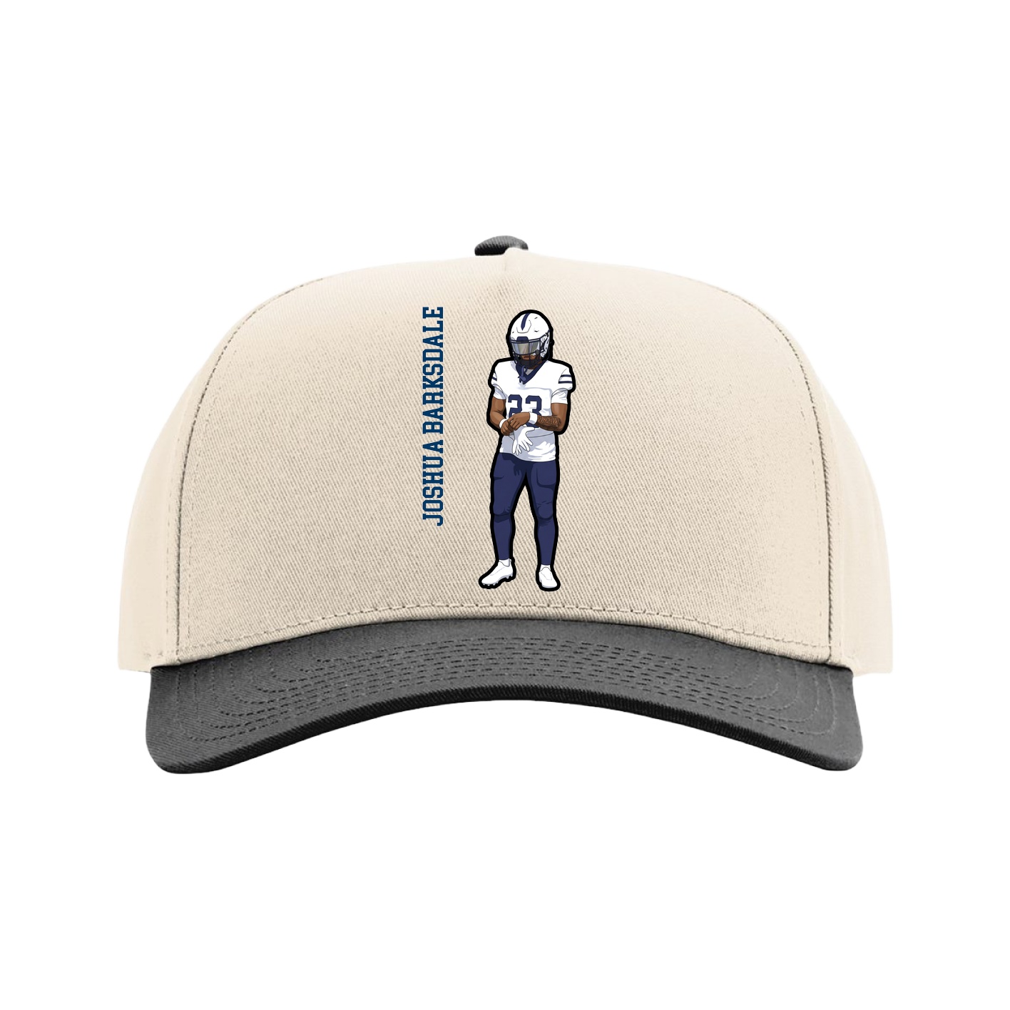 Full Fabric Five-Panel Champ Cap — Name Vertical in Cream/Black