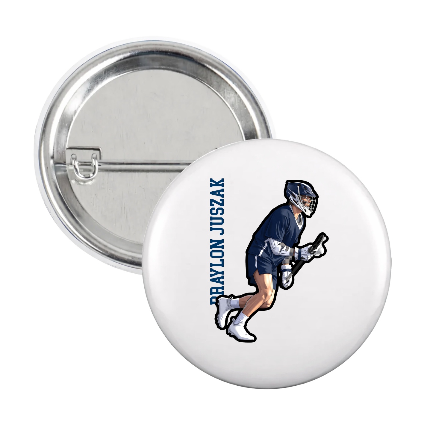 Game Day Button — Name Vertical in White