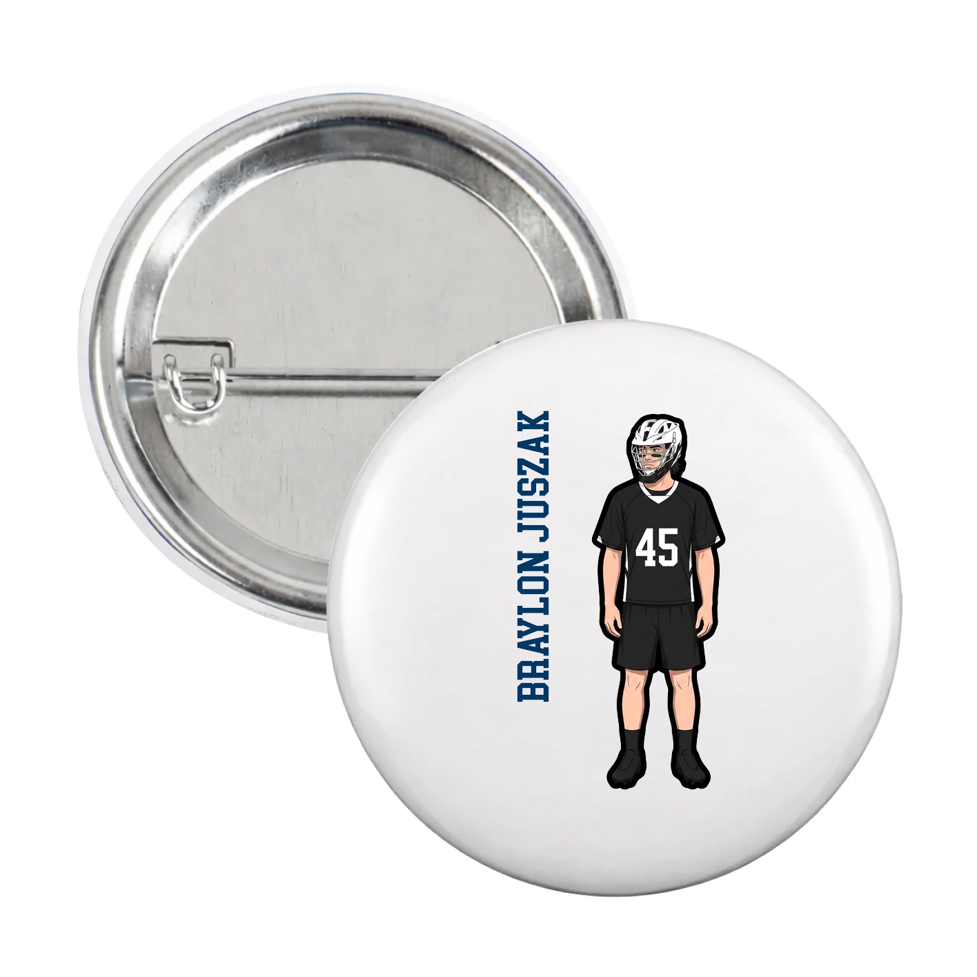 Game Day Button — Name Vertical in White