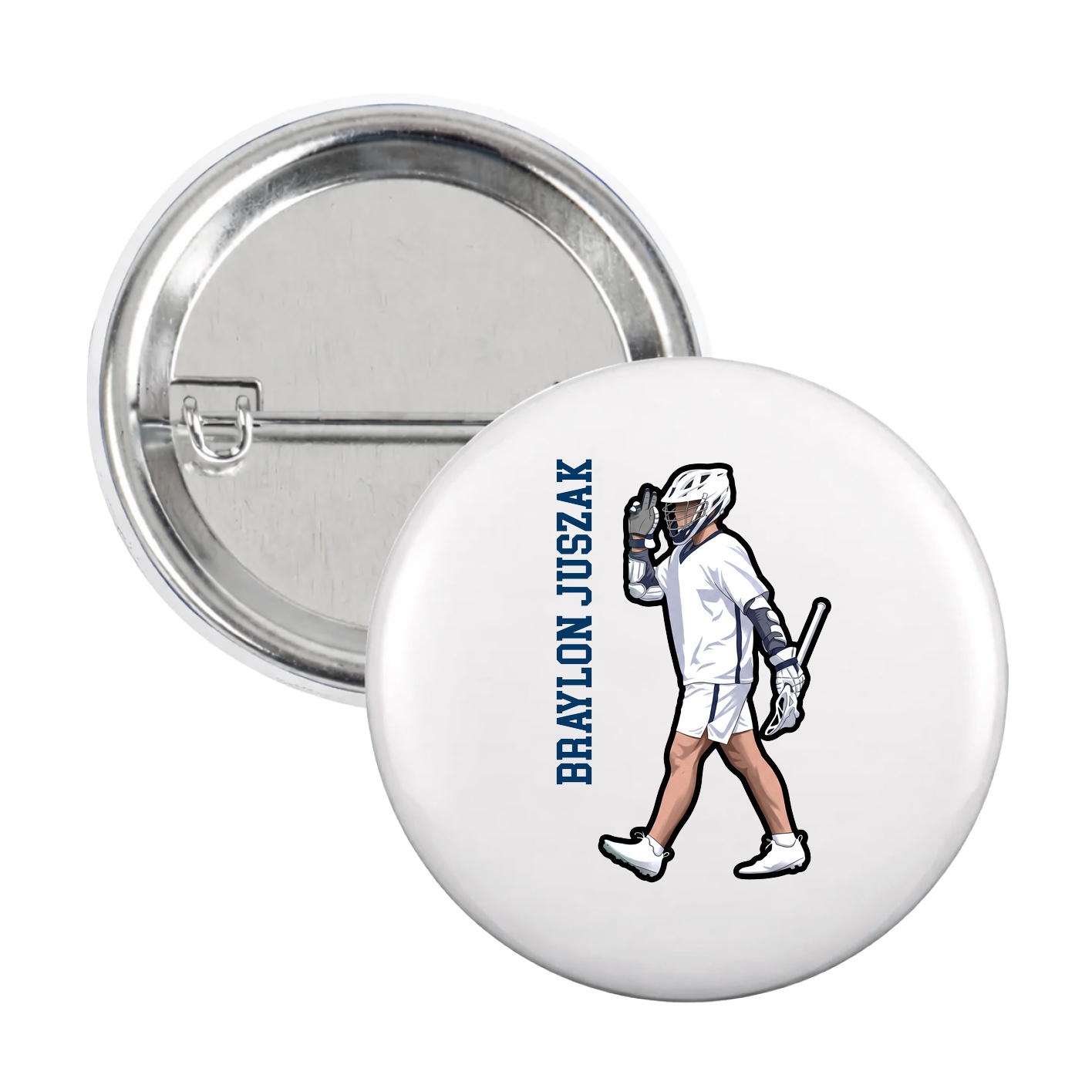 Game Day Button — Name Vertical in White