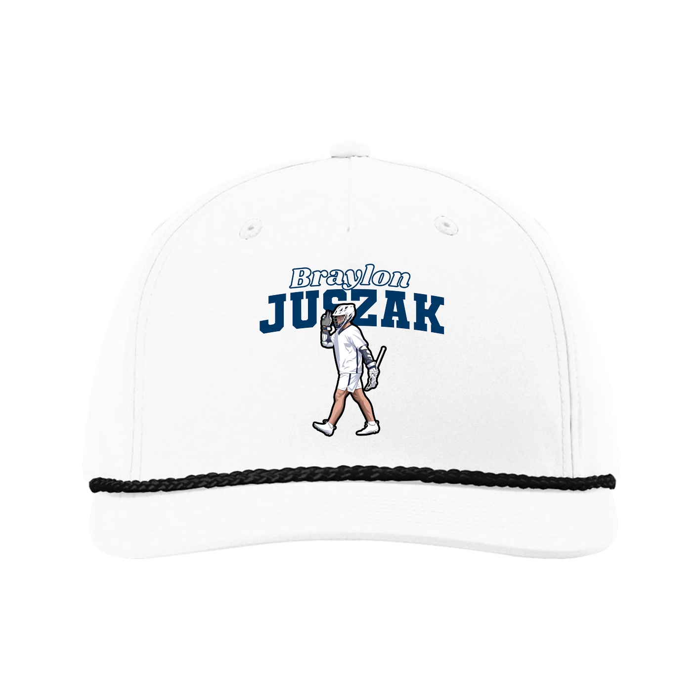Five-Panel Classic Rope Cap — Name Arch in White