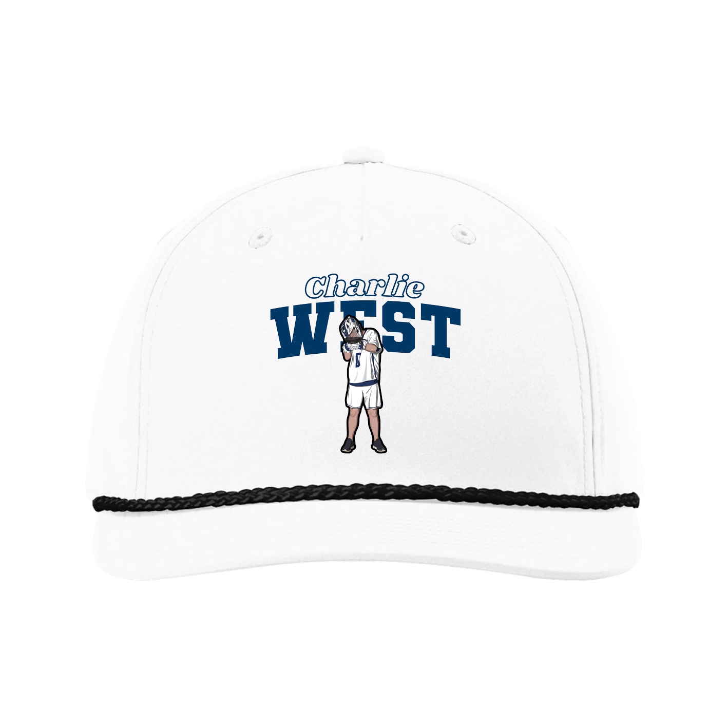 Five-Panel Classic Rope Cap — Name Arch in White