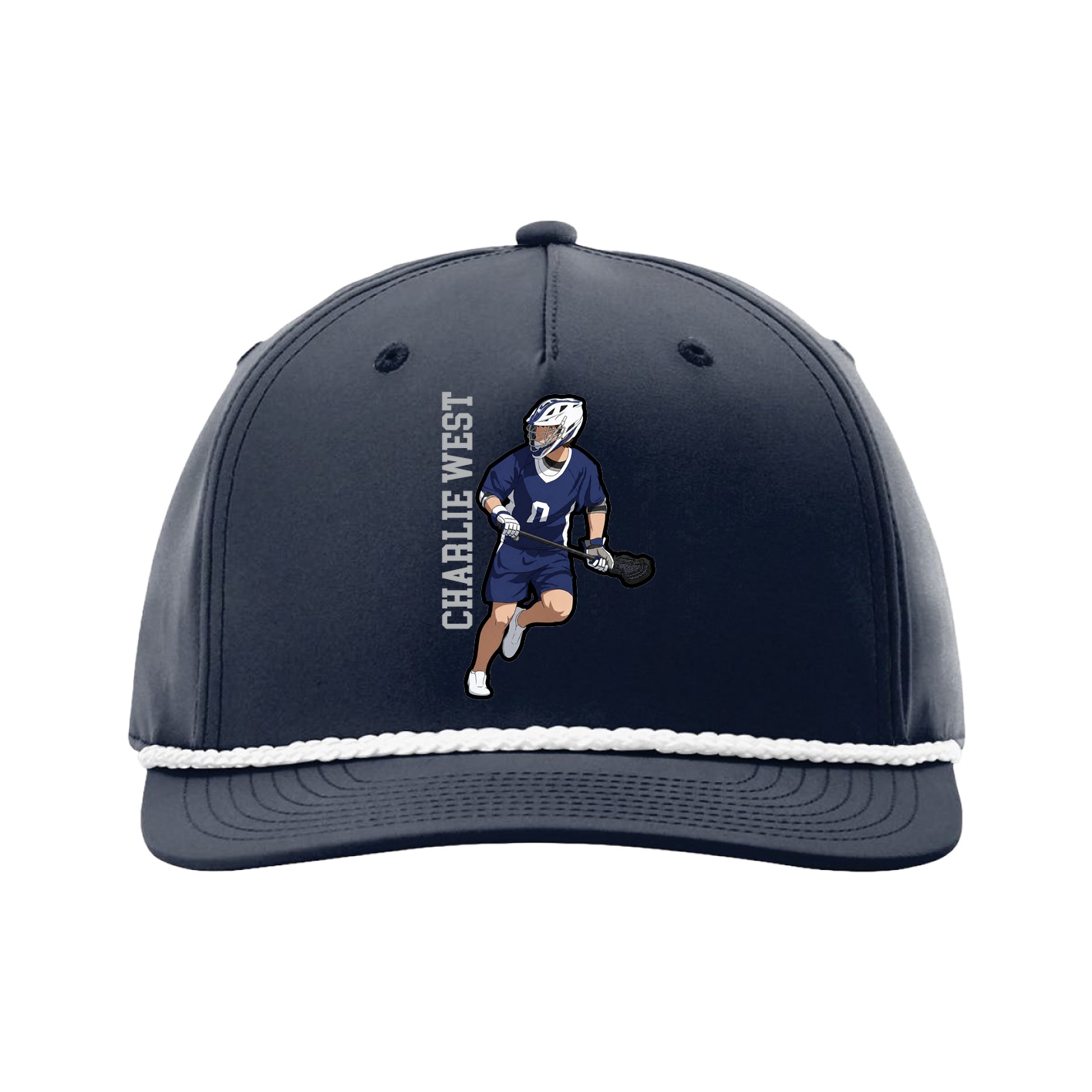 Five-Panel Classic Rope Cap — Name Vertical in Navy