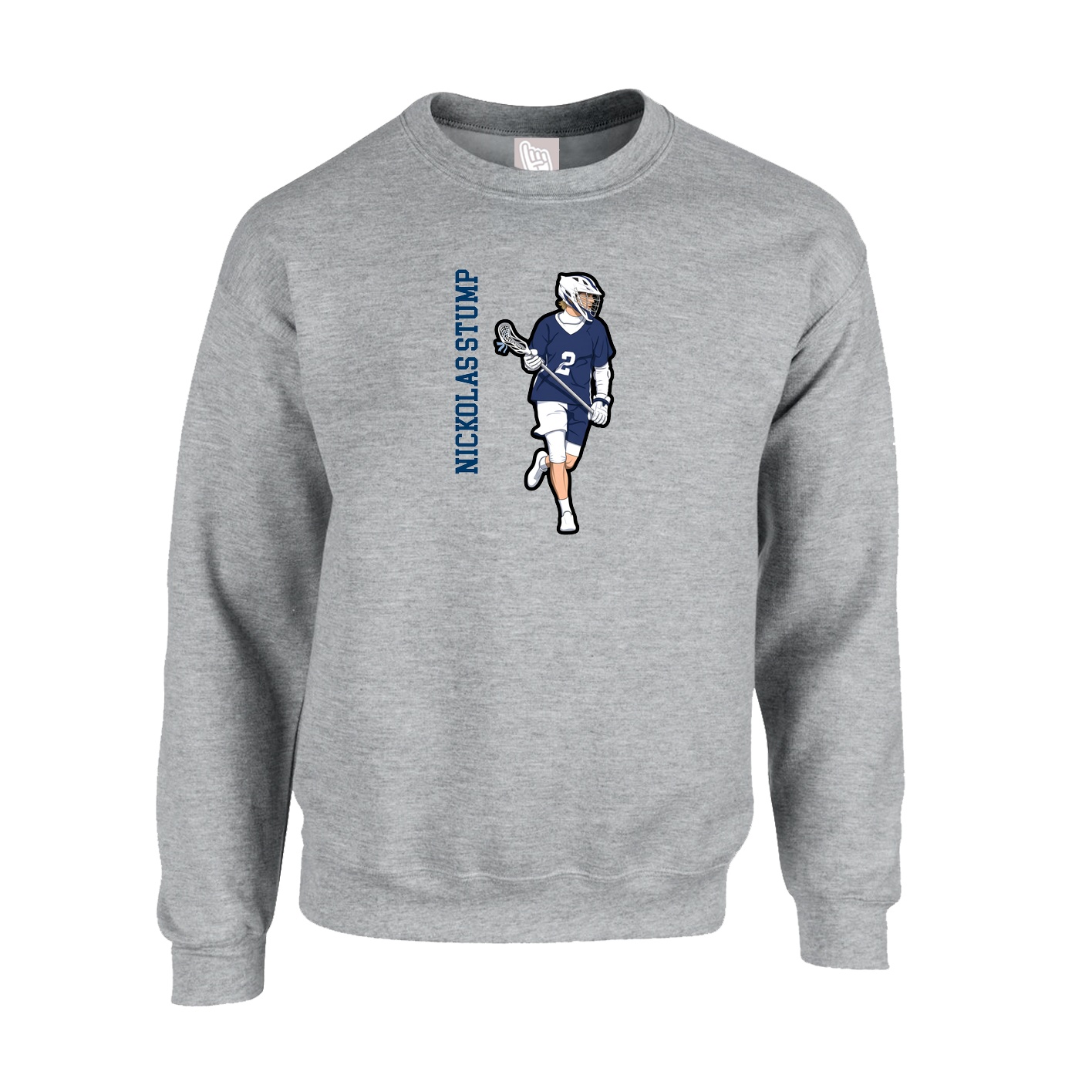 Fleece Crew — Name Vertical in Grey