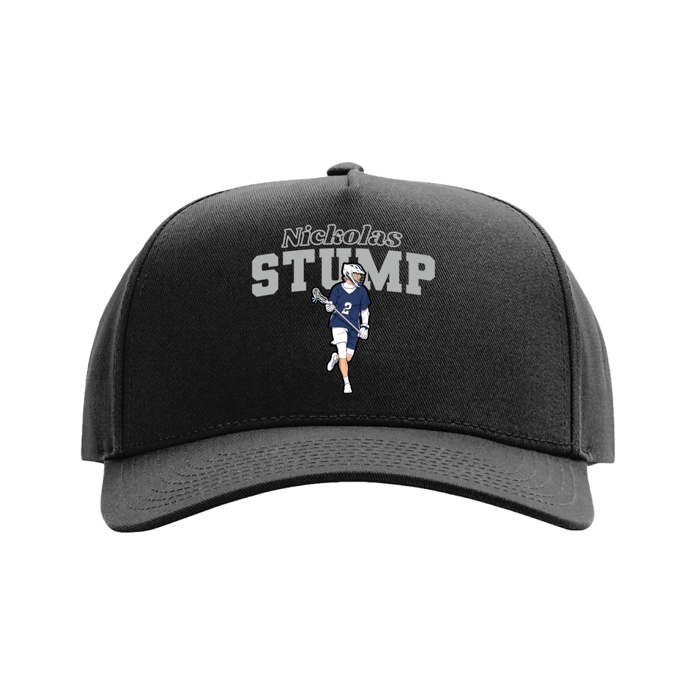 Full Fabric Five-Panel Champ Cap — Name Arch in Black