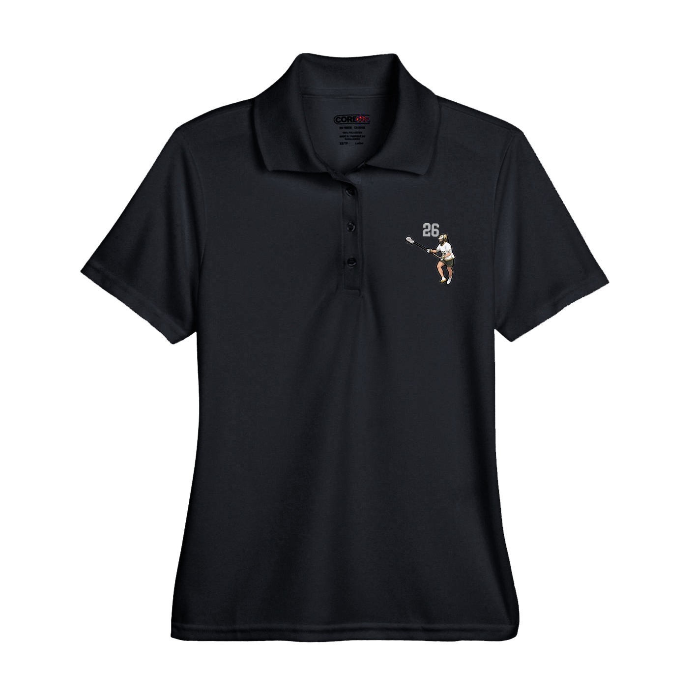 Womens Performance Polo — Number Top in Black