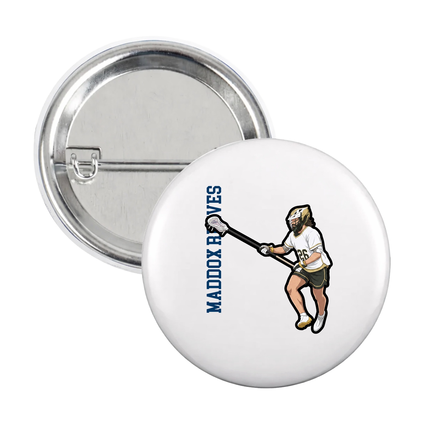 Game Day Button — Name Vertical in White