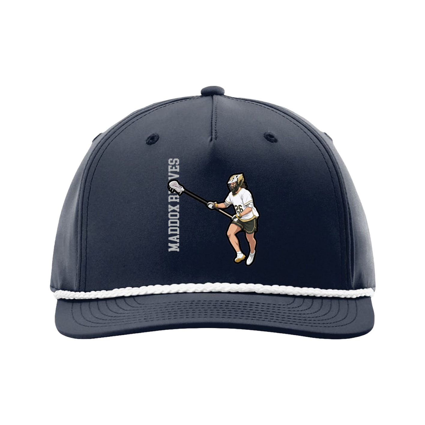Five-Panel Classic Rope Cap — Name Vertical in Navy
