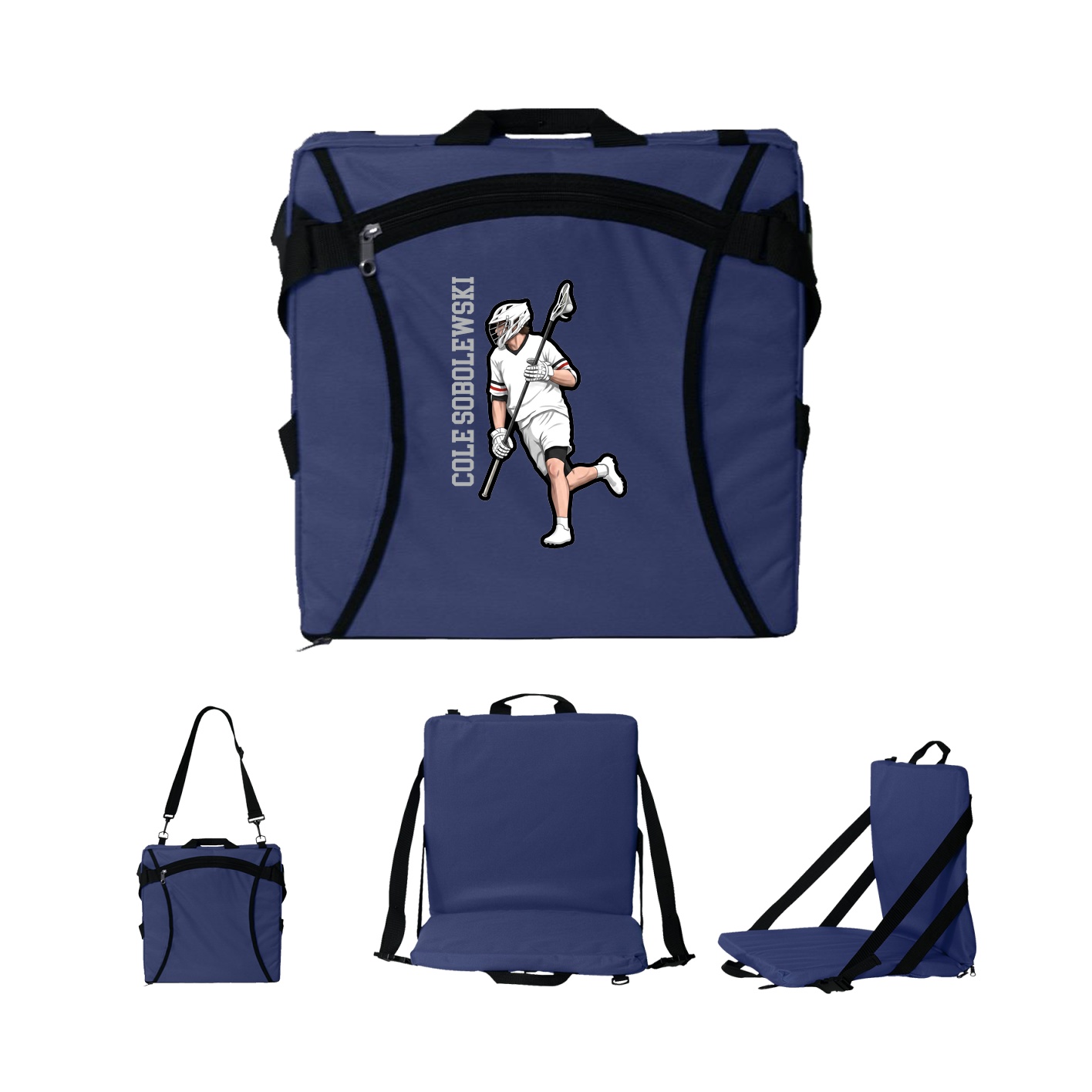 Folding Stadium Seat — Name Vertical in Navy