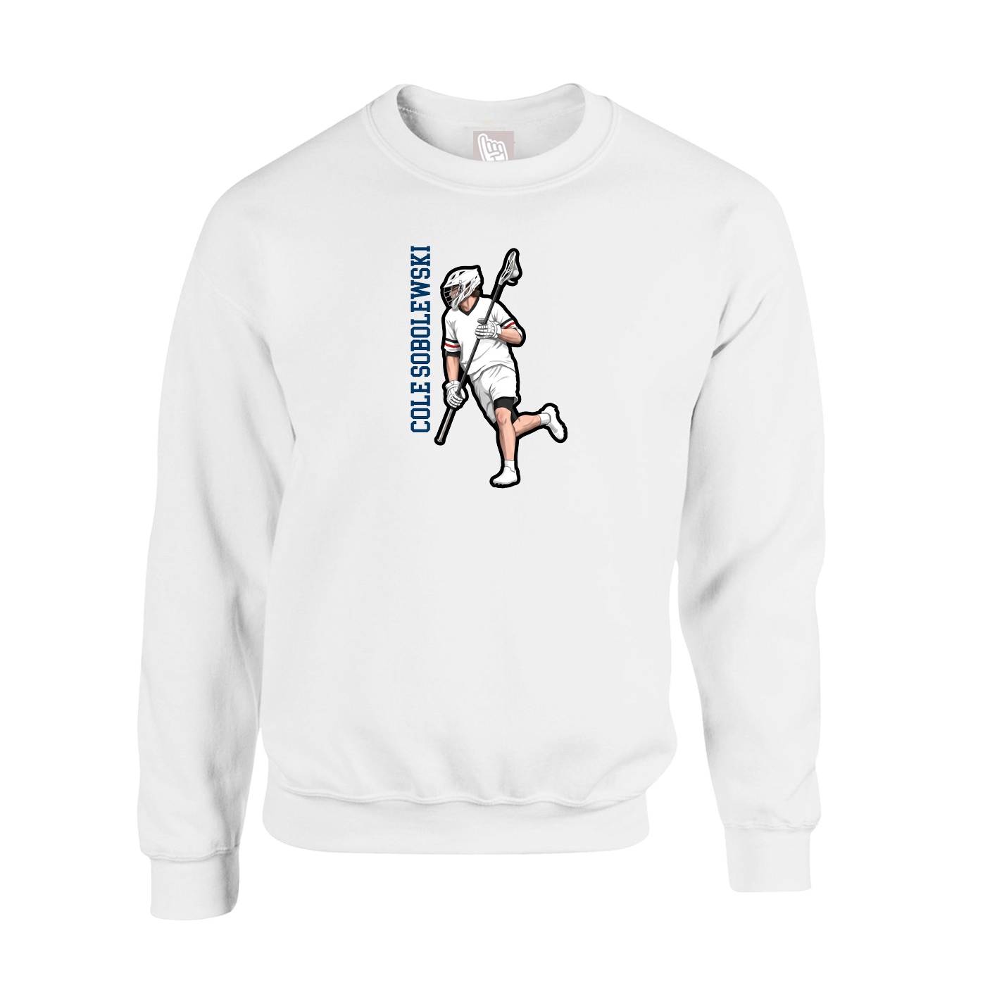 Fleece Crew — Name Vertical in White