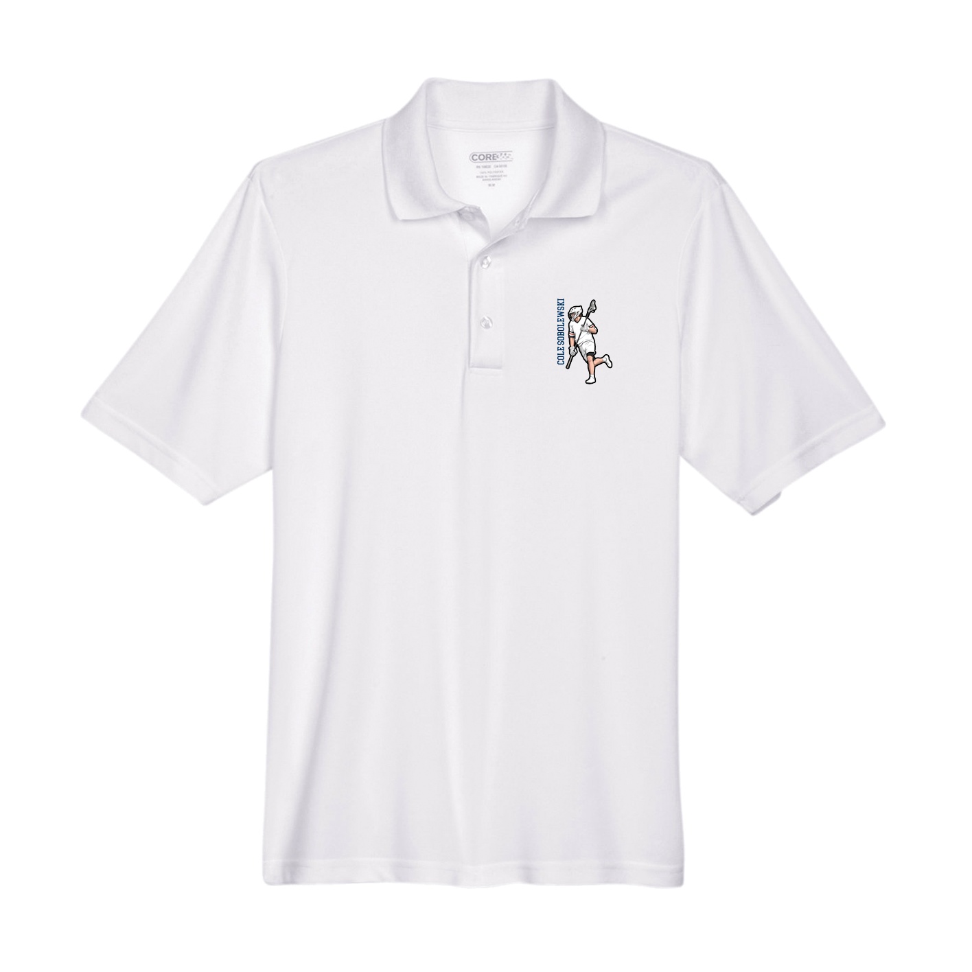 Performance Polo — Name Vertical in White