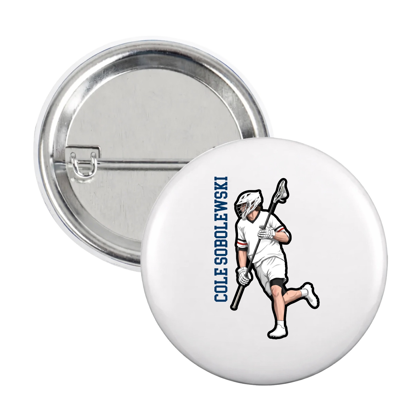 Game Day Button — Name Vertical in White