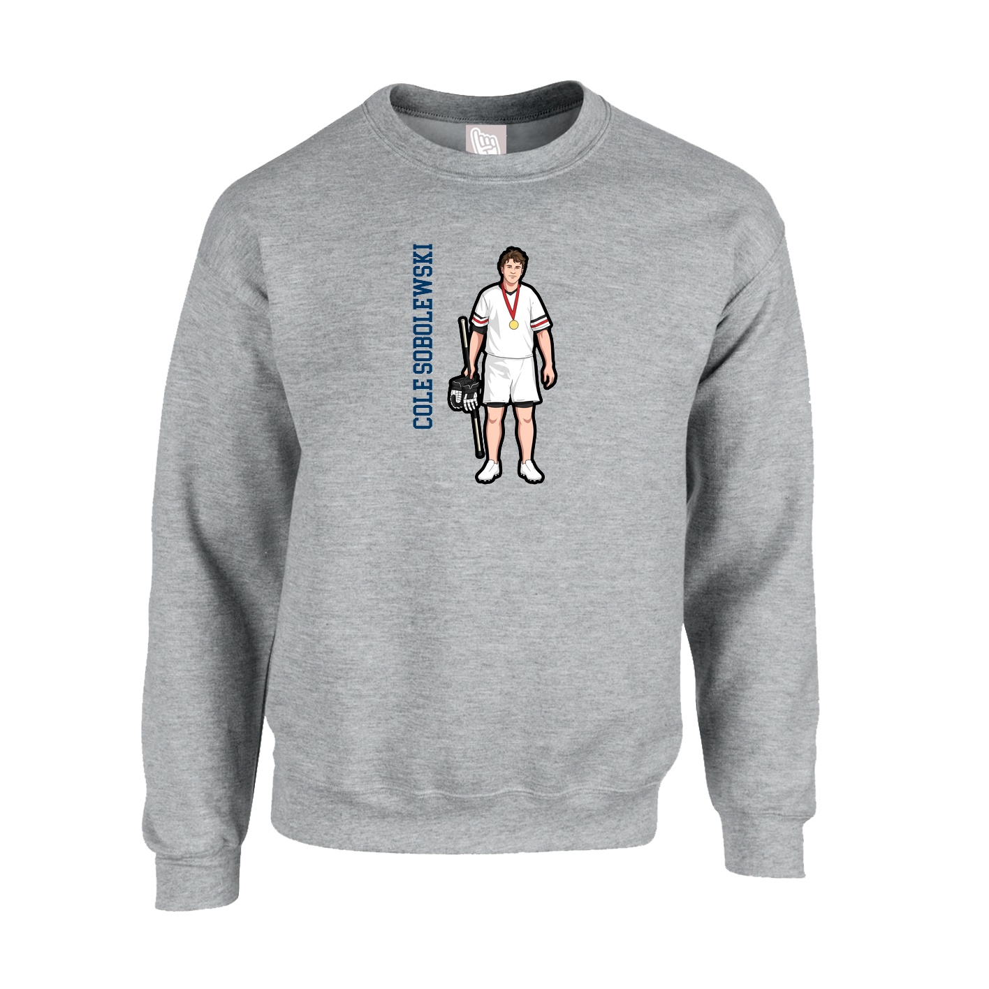 Fleece Crew — Name Vertical in Grey