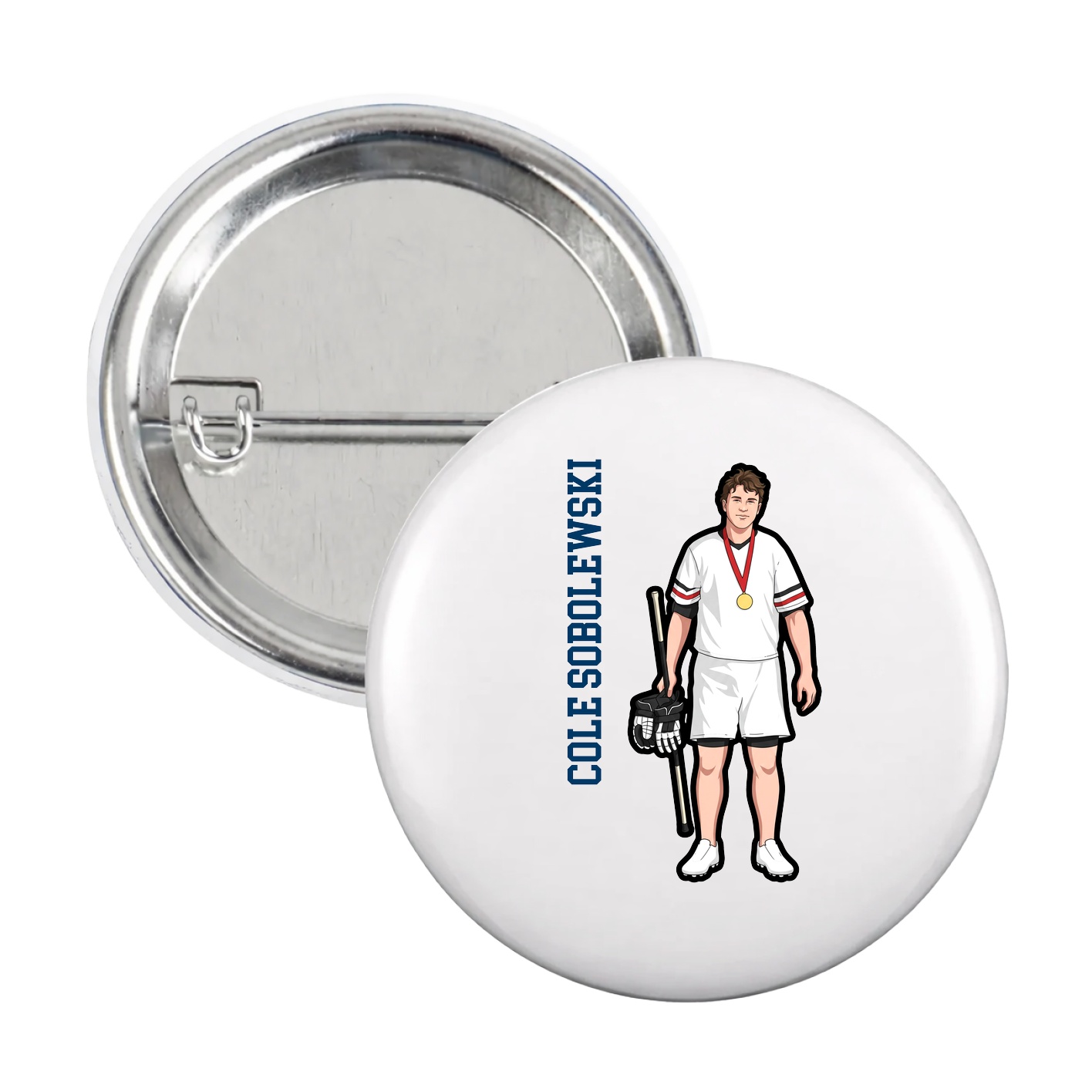 Game Day Button — Name Vertical in White