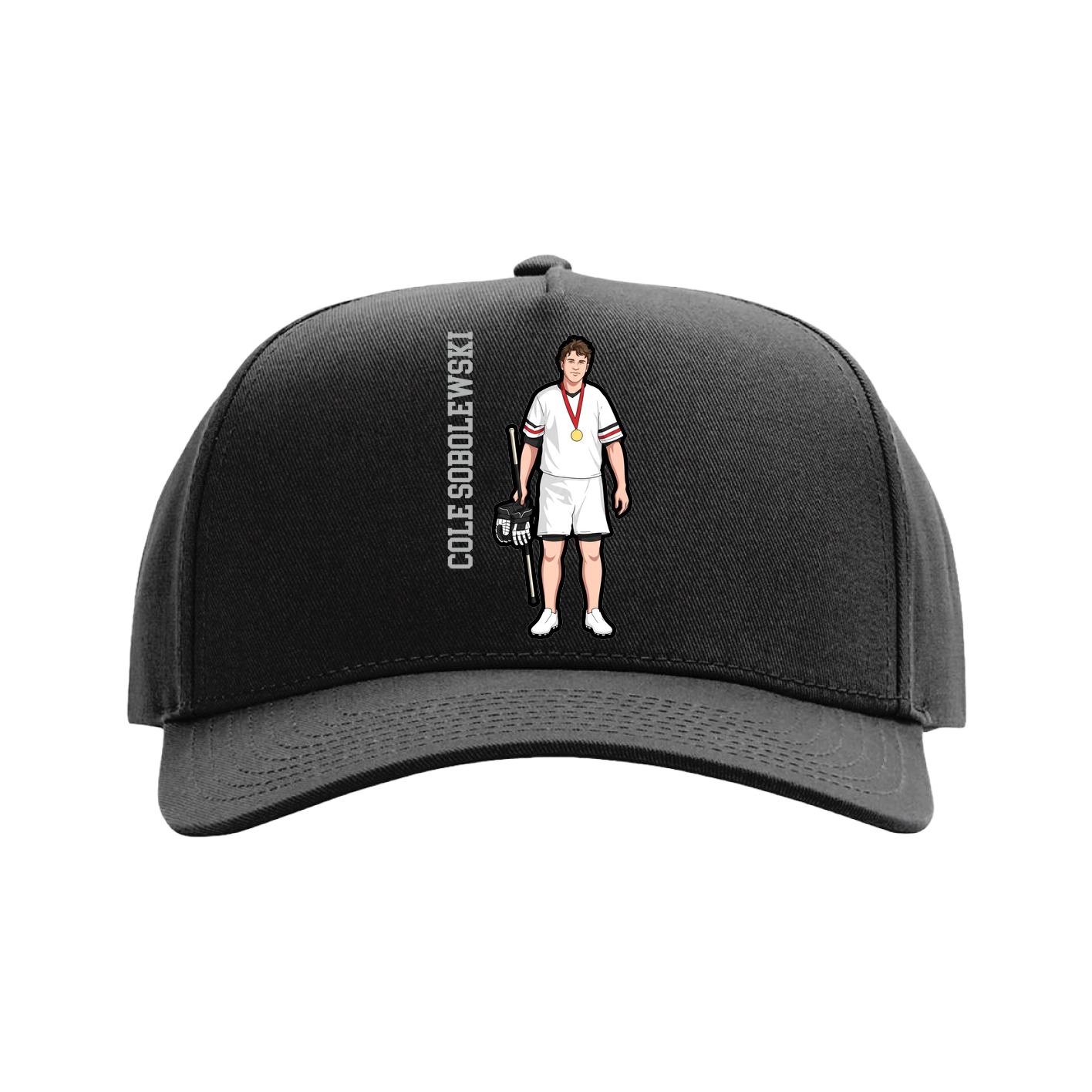 Full Fabric Five-Panel Champ Cap — Name Vertical in Black