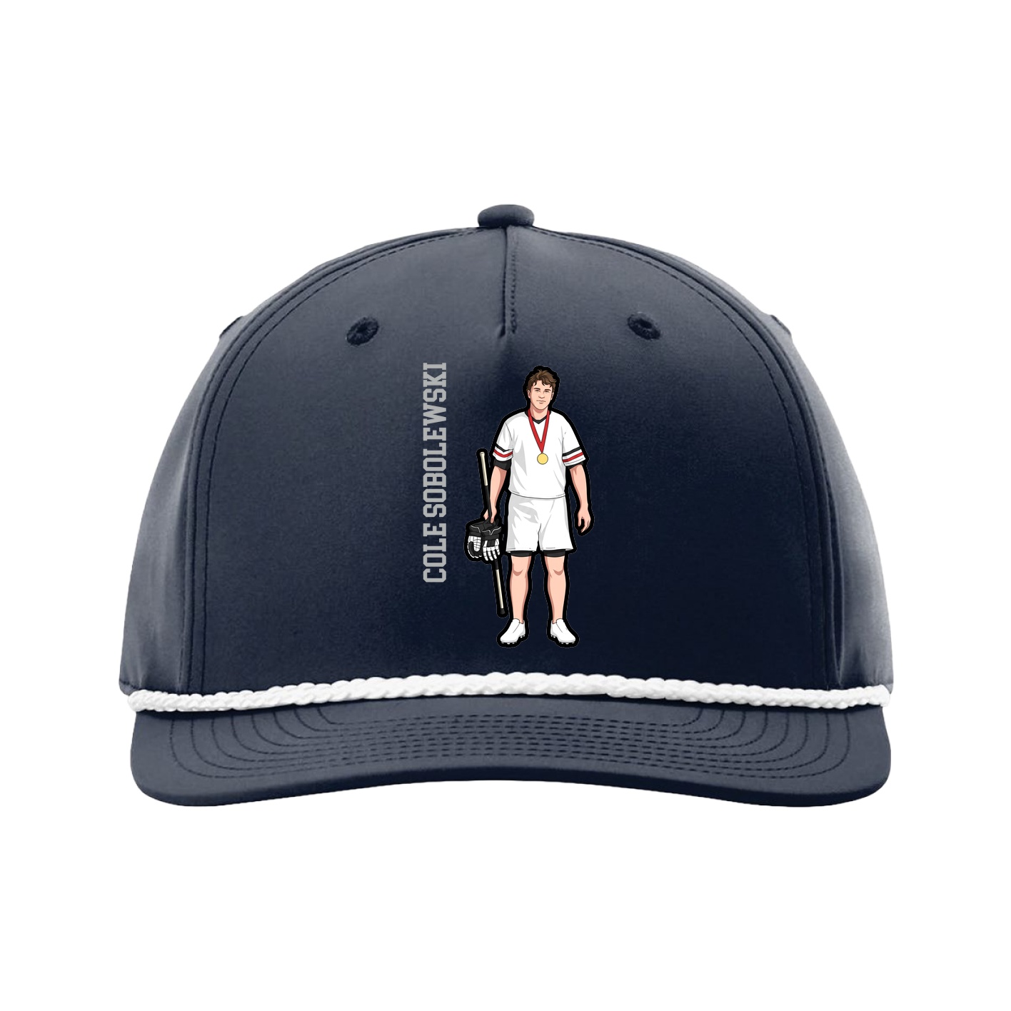 Five-Panel Classic Rope Cap — Name Vertical in Navy