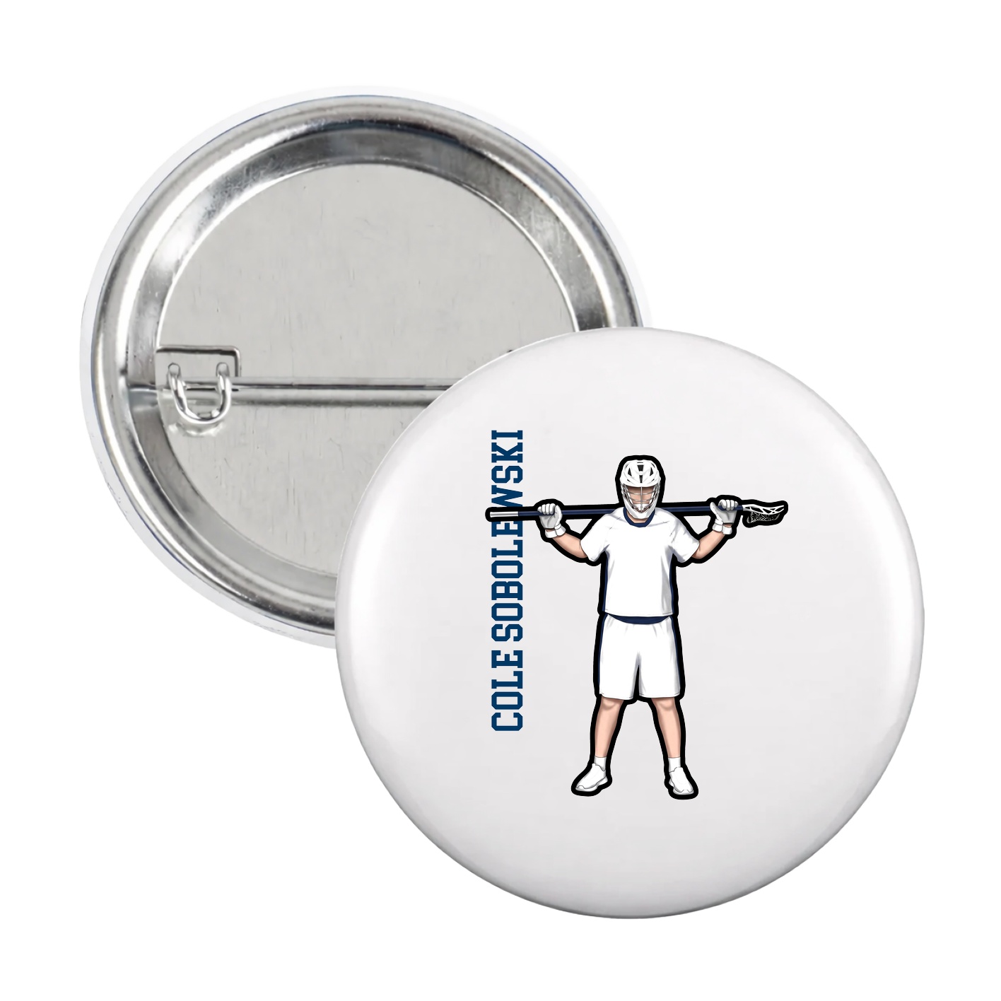 Game Day Button — Name Vertical in White