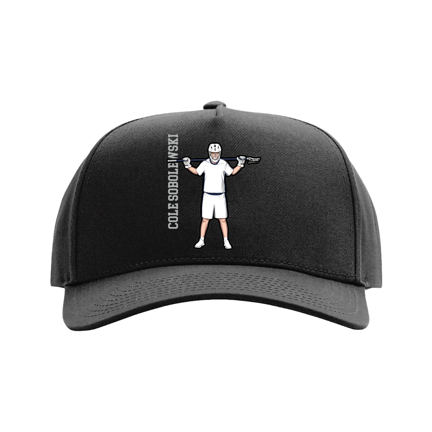 Full Fabric Five-Panel Champ Cap — Name Vertical in Black