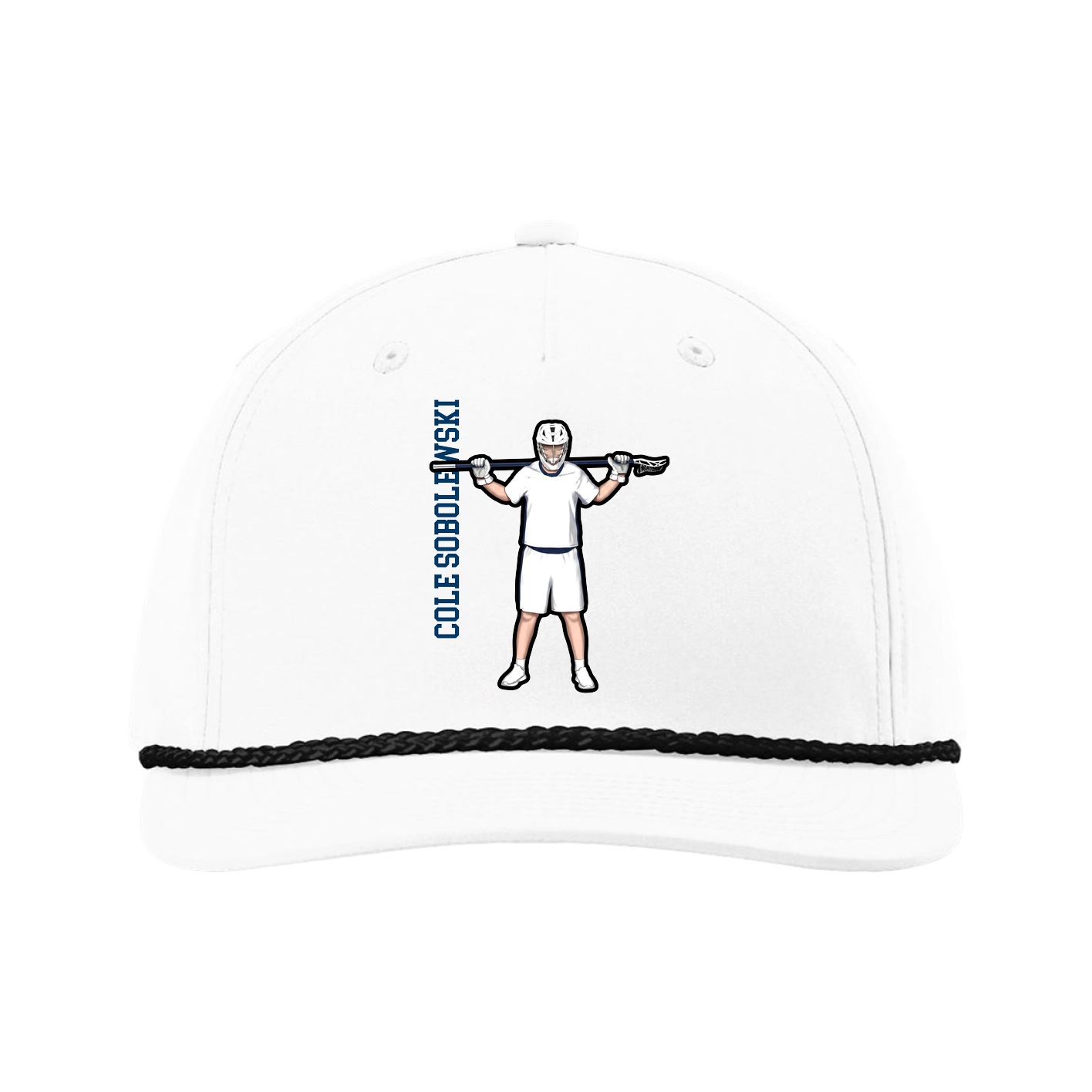 Five-Panel Classic Rope Cap — Name Vertical in White