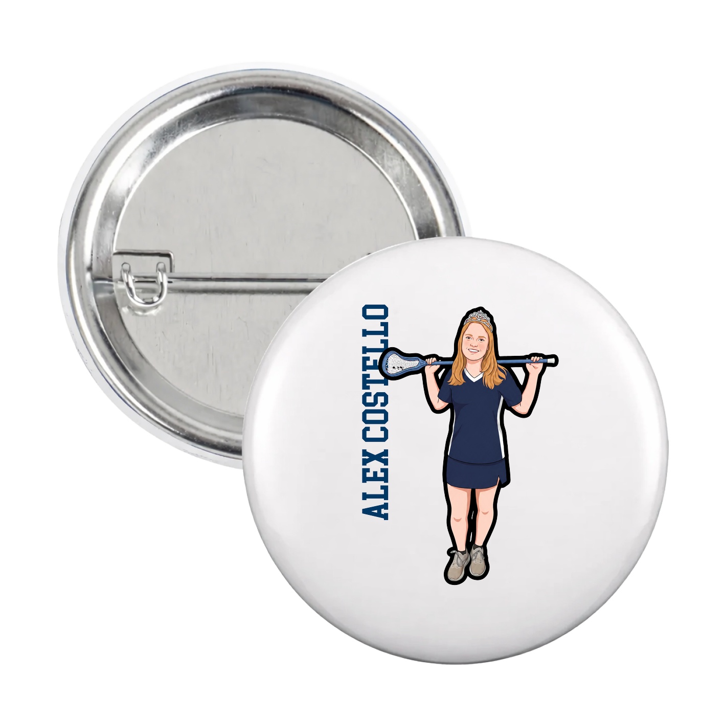 Game Day Button — Name Vertical in White
