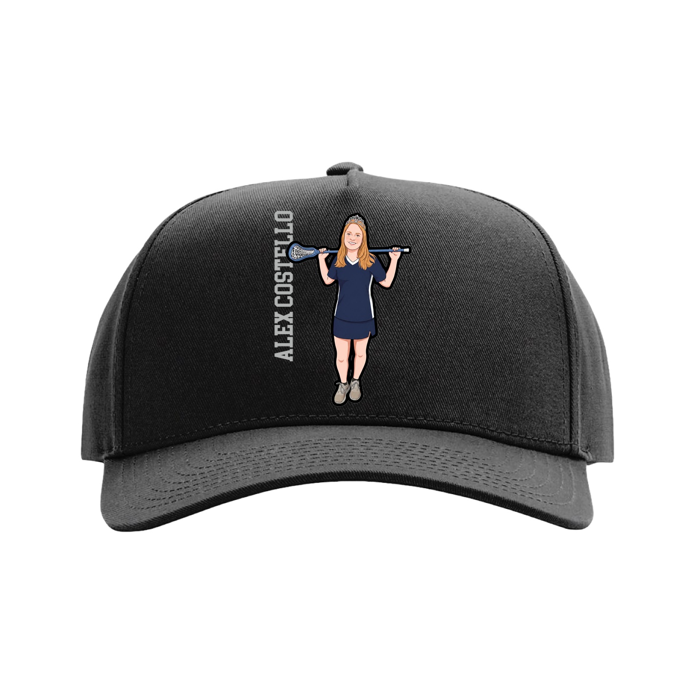 Full Fabric Five-Panel Champ Cap — Name Vertical in Black