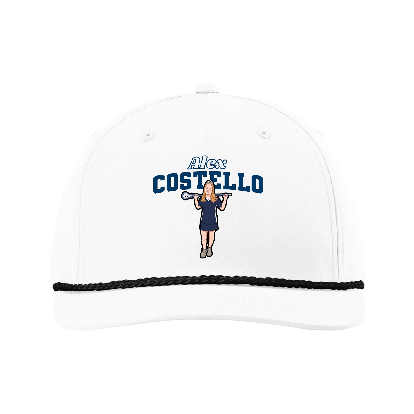 Five-Panel Classic Rope Cap — Name Arch in White