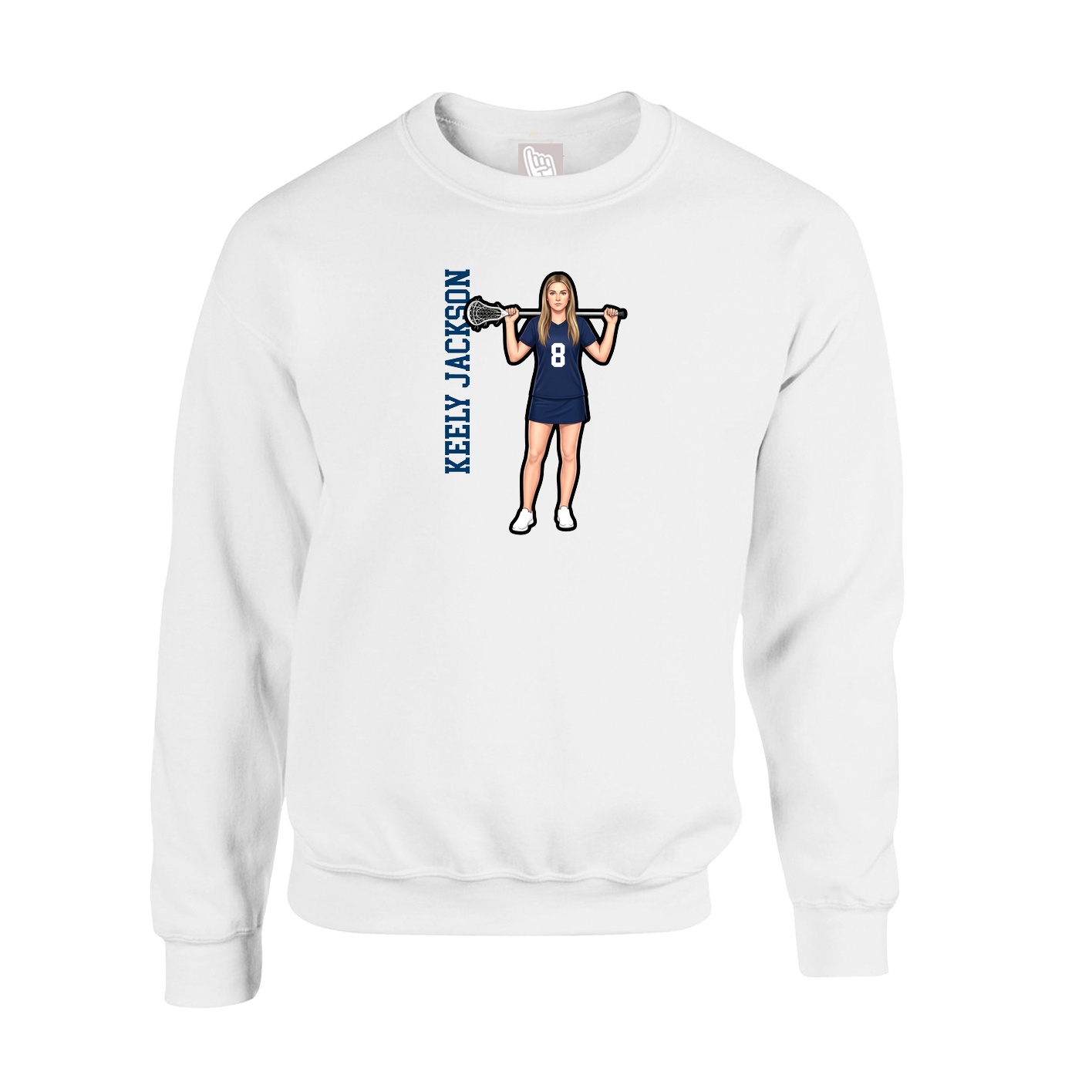 Fleece Crew — Name Vertical in White