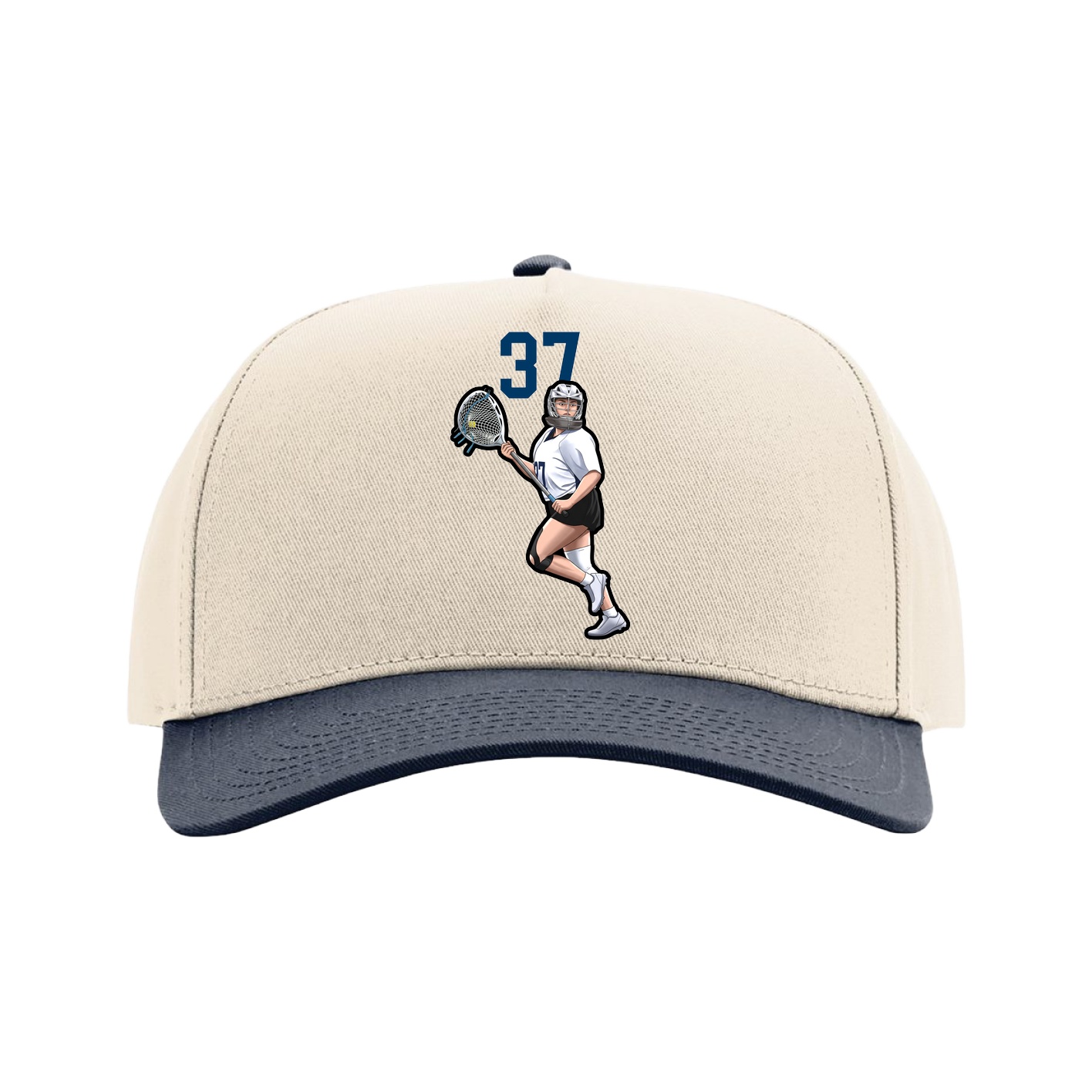 Full Fabric Five-Panel Champ Cap — Number Top in Cream/Navy