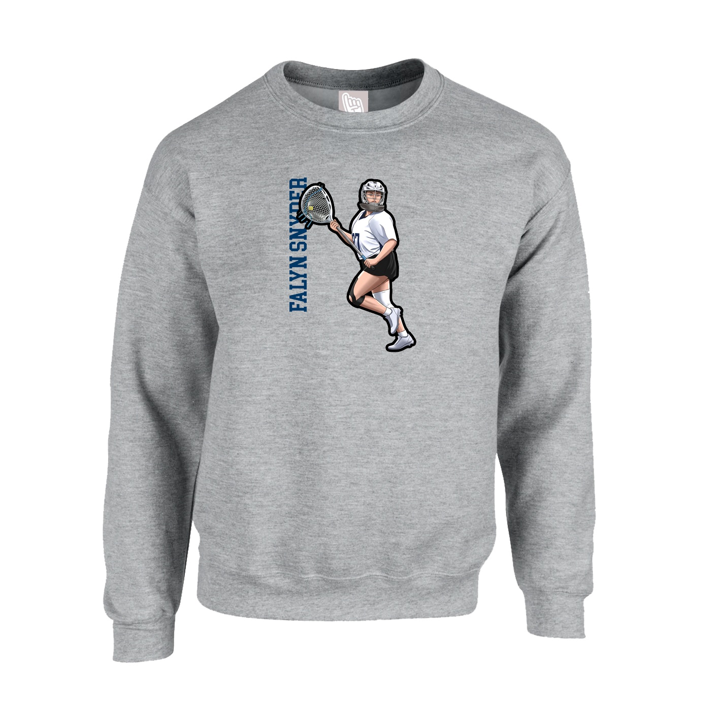 Fleece Crew — Name Vertical in Grey