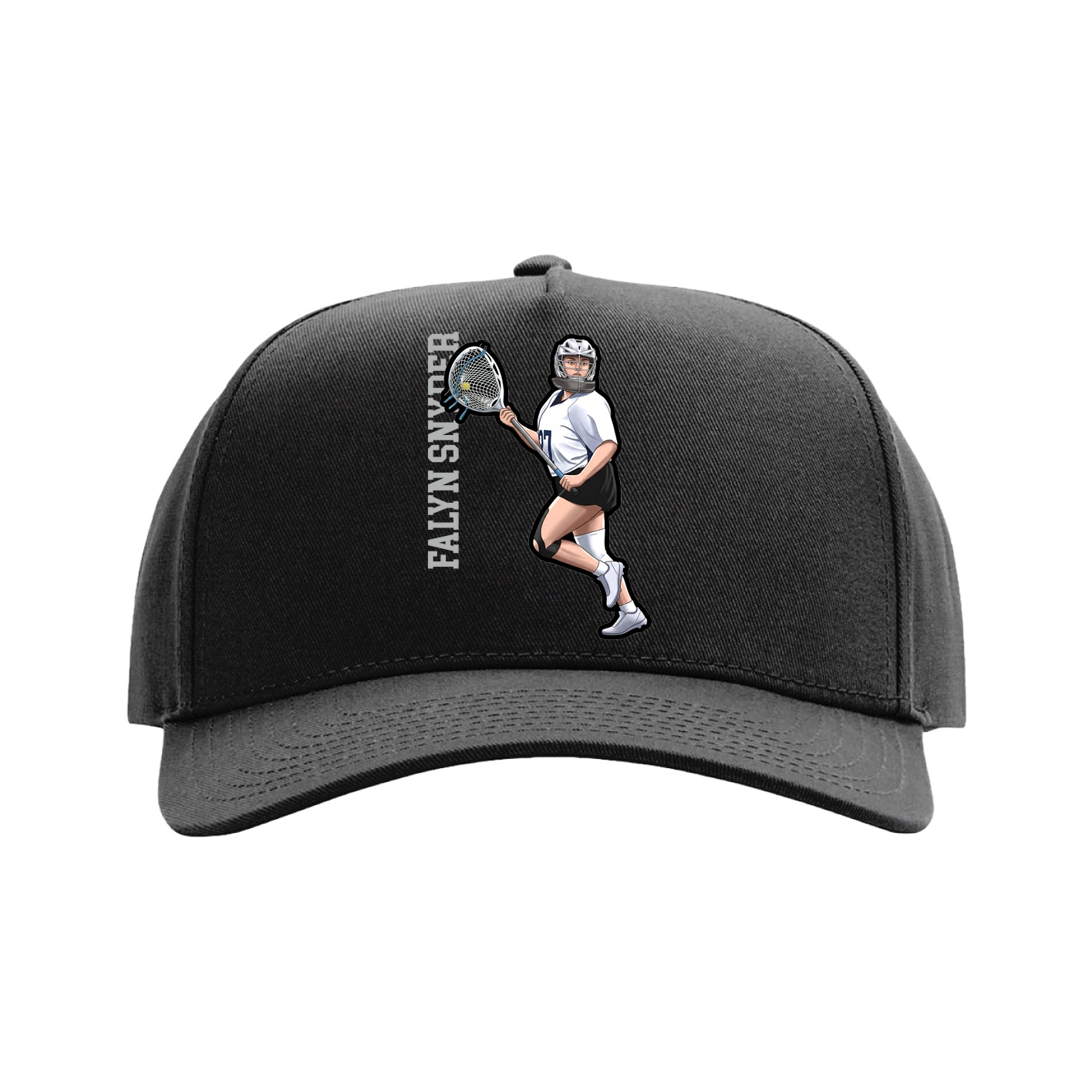 Full Fabric Five-Panel Champ Cap — Name Vertical in Black