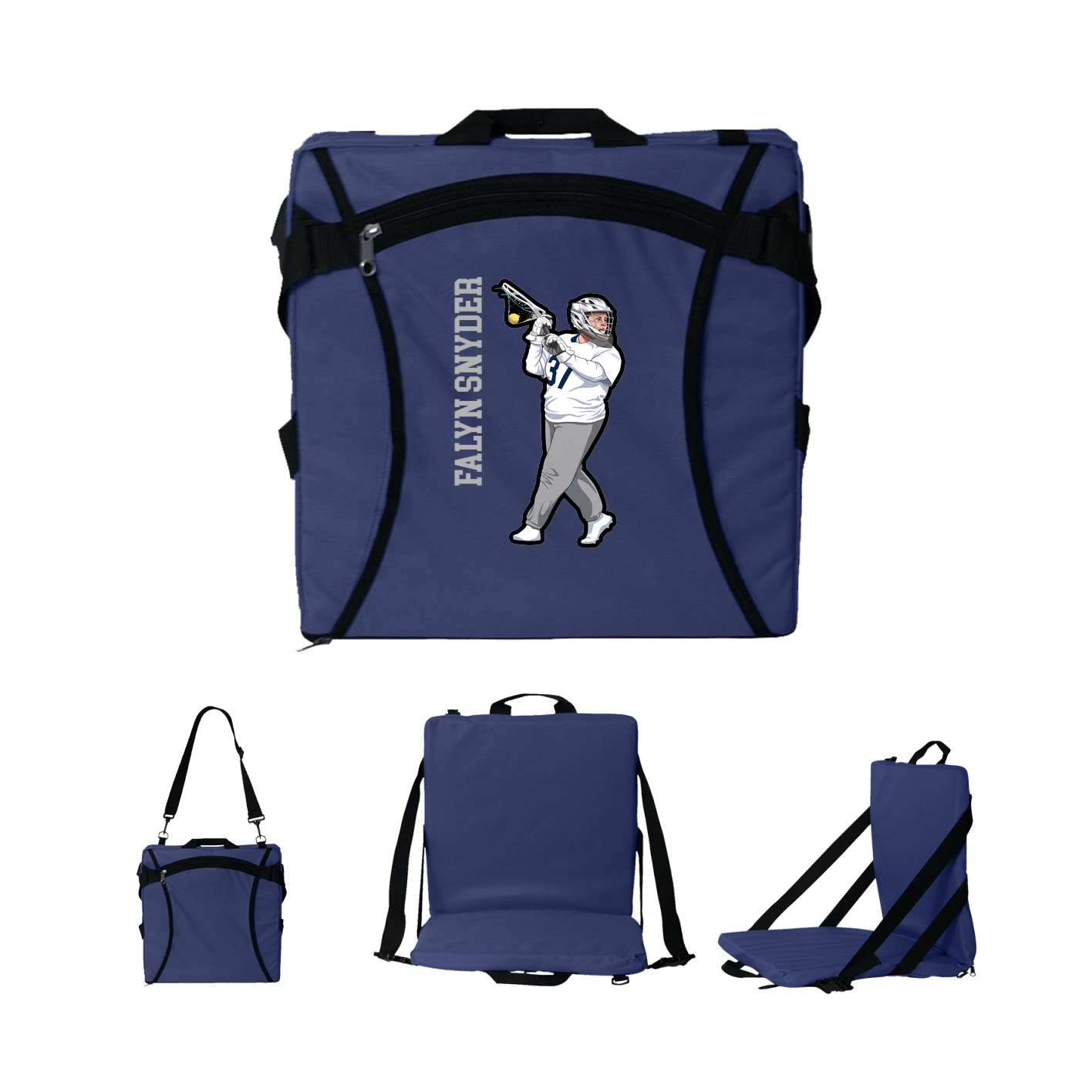 Folding Stadium Seat — Name Vertical in Navy