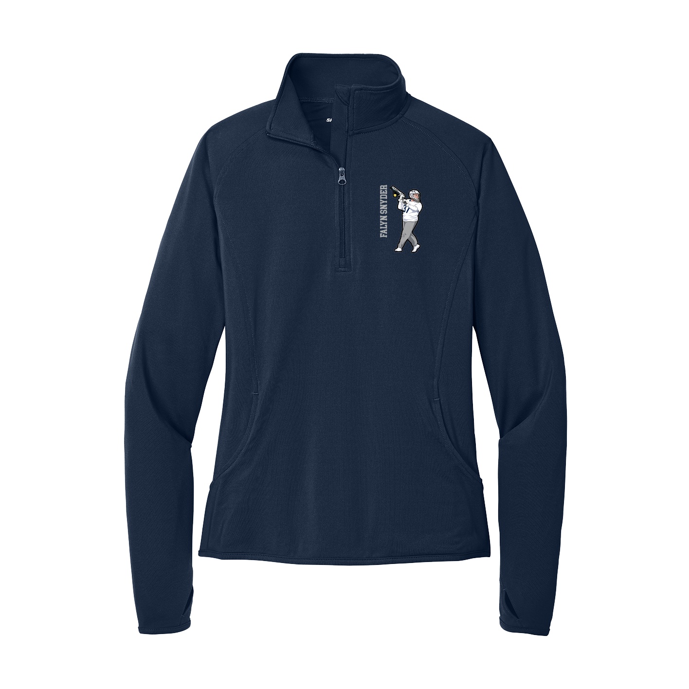 Women's Q-Zip Pullover — Name Vertical in Navy