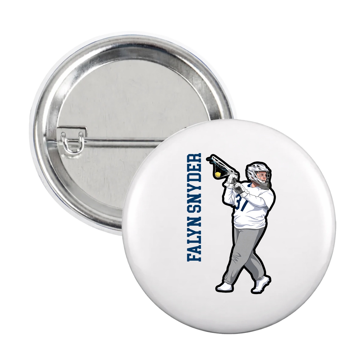Game Day Button — Name Vertical in White