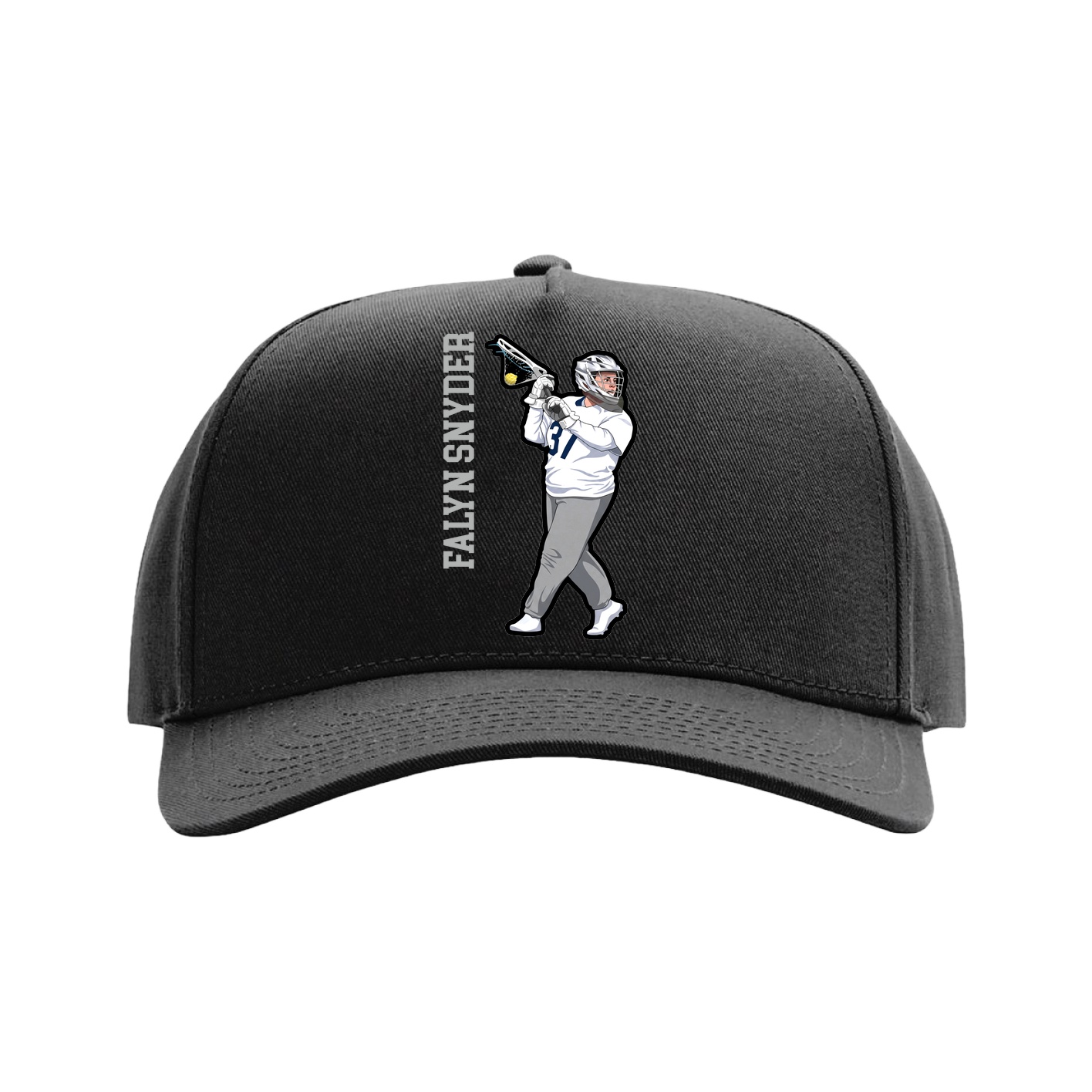 Full Fabric Five-Panel Champ Cap — Name Vertical in Black