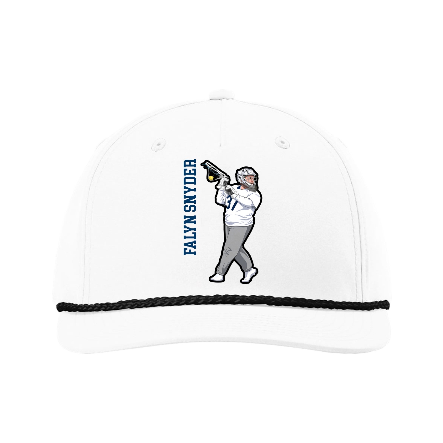 Five-Panel Classic Rope Cap — Name Vertical in White
