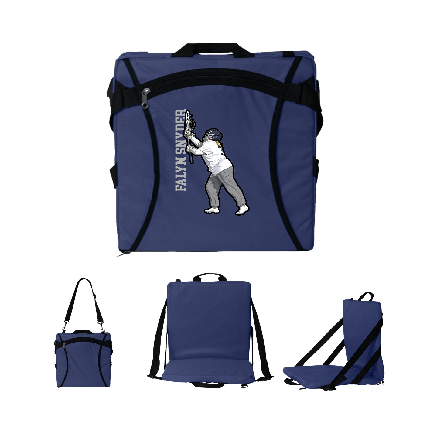 Folding Stadium Seat — Name Vertical in Navy