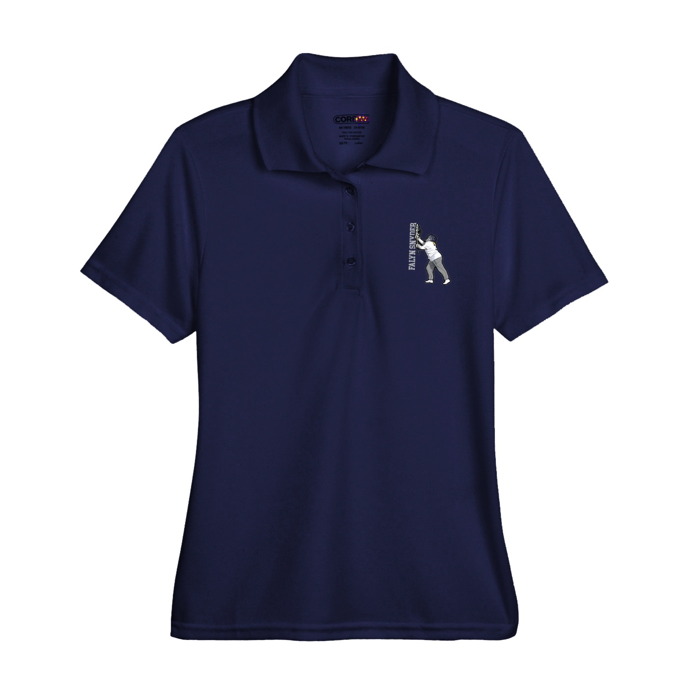 Womens Performance Polo — Name Vertical in Navy