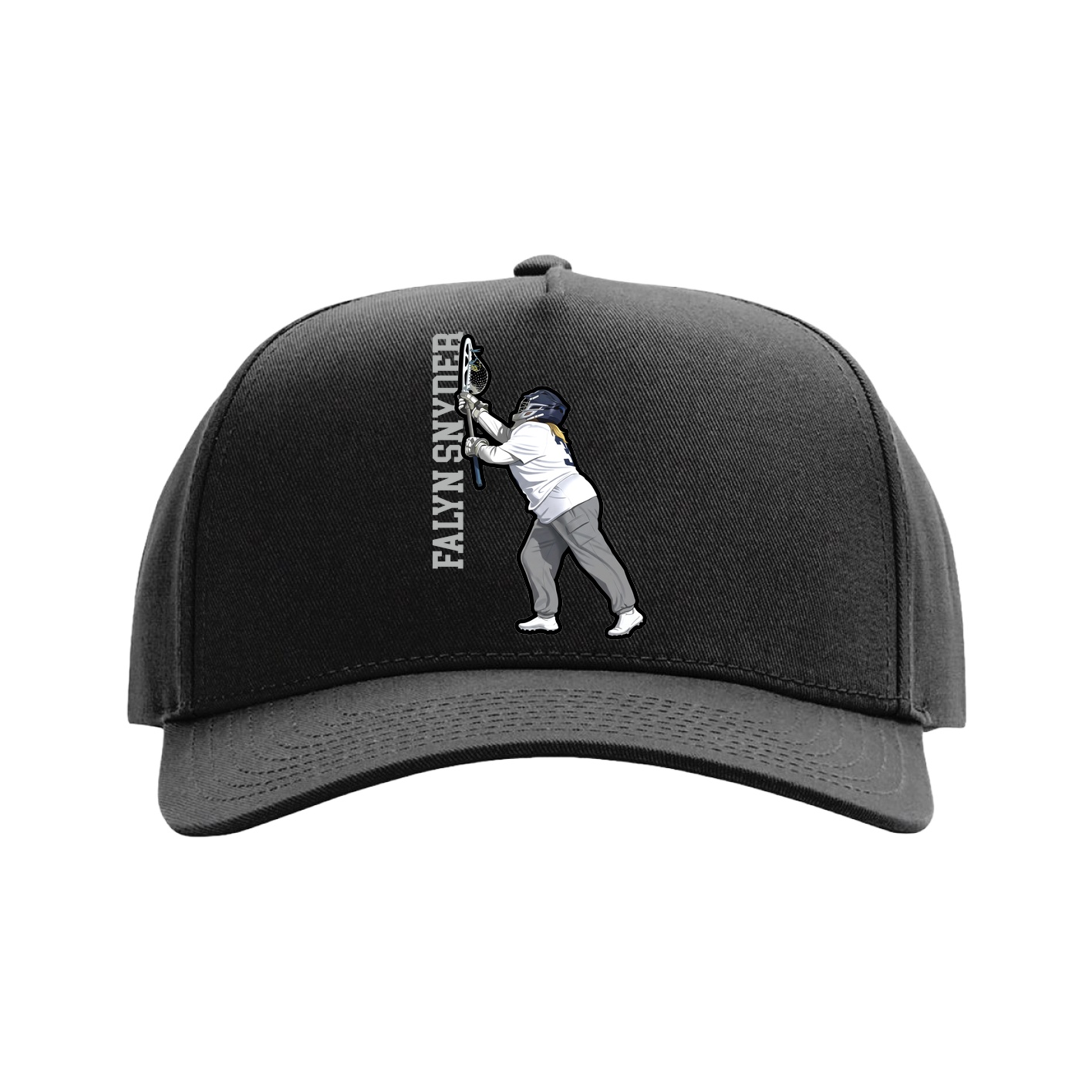Full Fabric Five-Panel Champ Cap — Name Vertical in Black