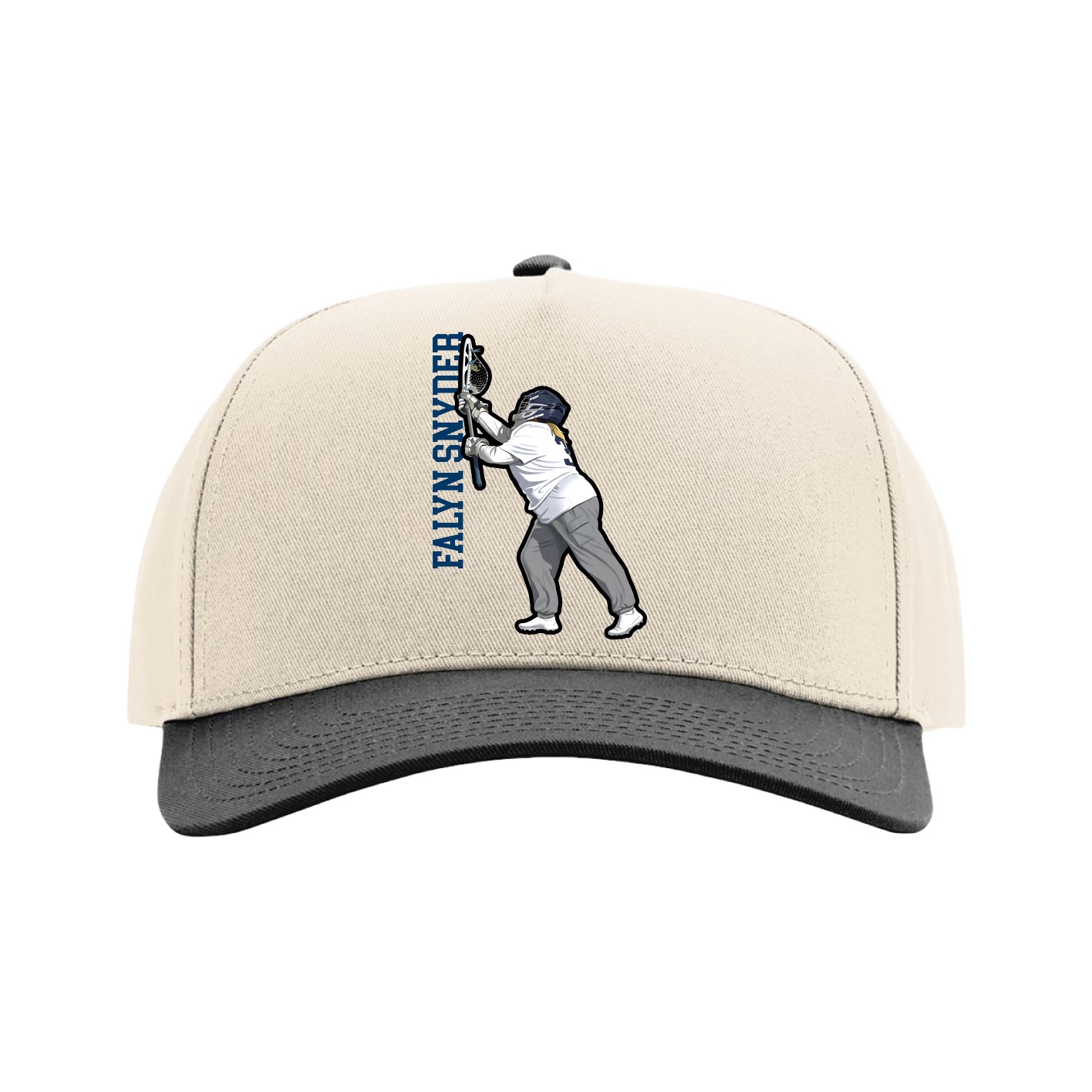 Full Fabric Five-Panel Champ Cap — Name Vertical in Cream/Black