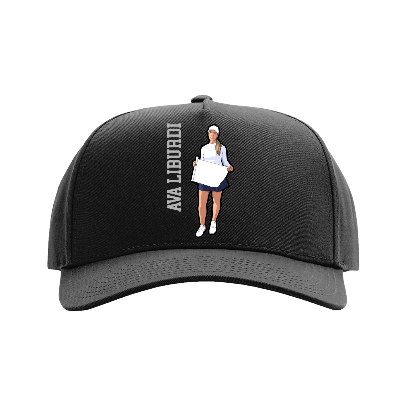 Full Fabric Five-Panel Champ Cap — Name Vertical in Black