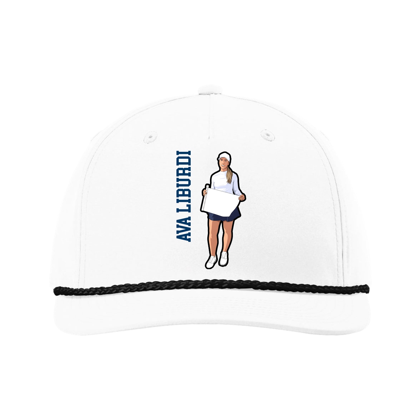 Five-Panel Classic Rope Cap — Name Vertical in White