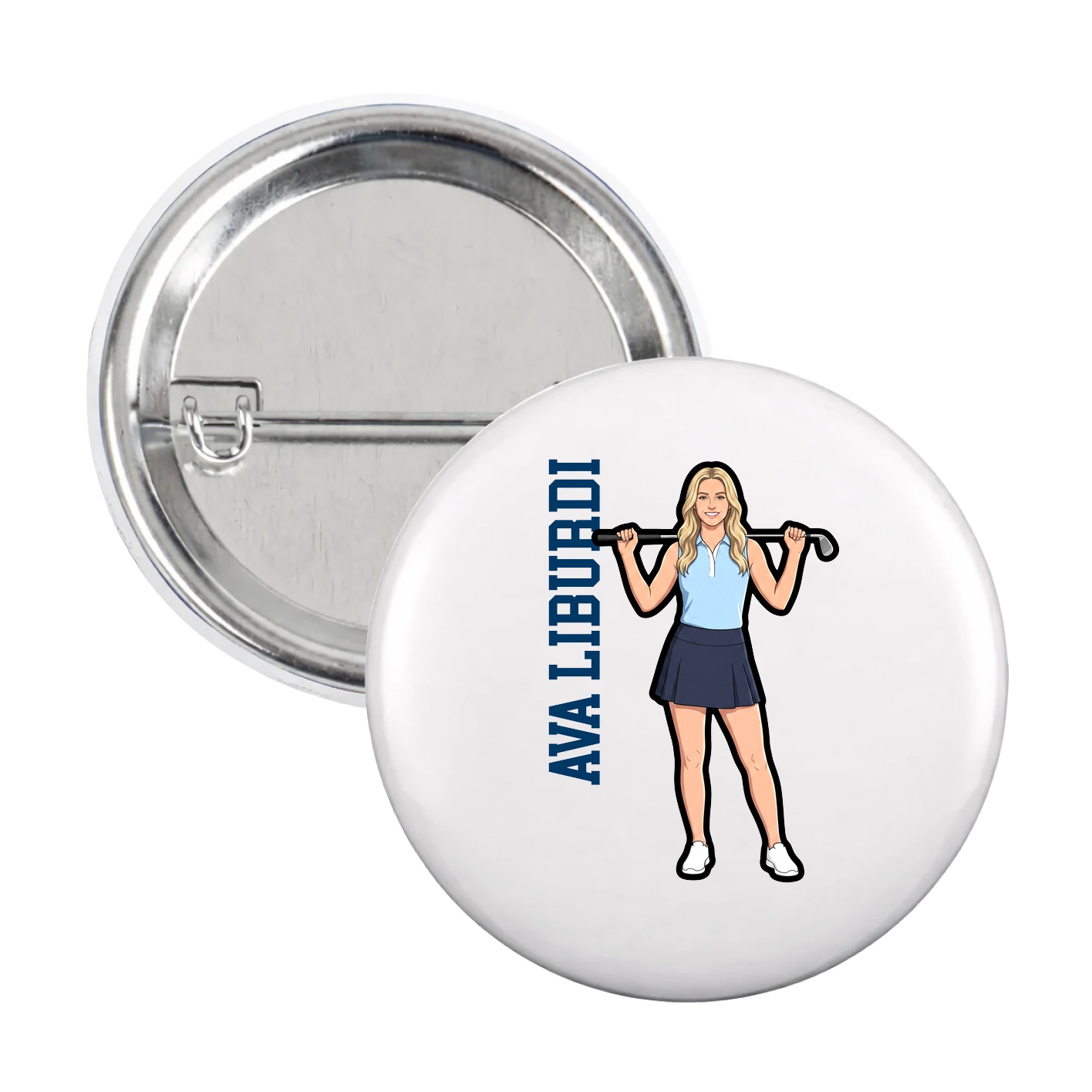 Game Day Button — Name Vertical in White