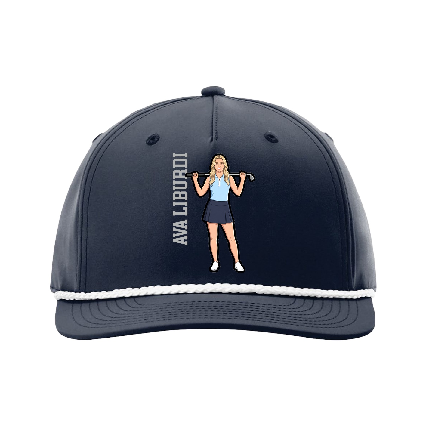 Five-Panel Classic Rope Cap — Name Vertical in Navy