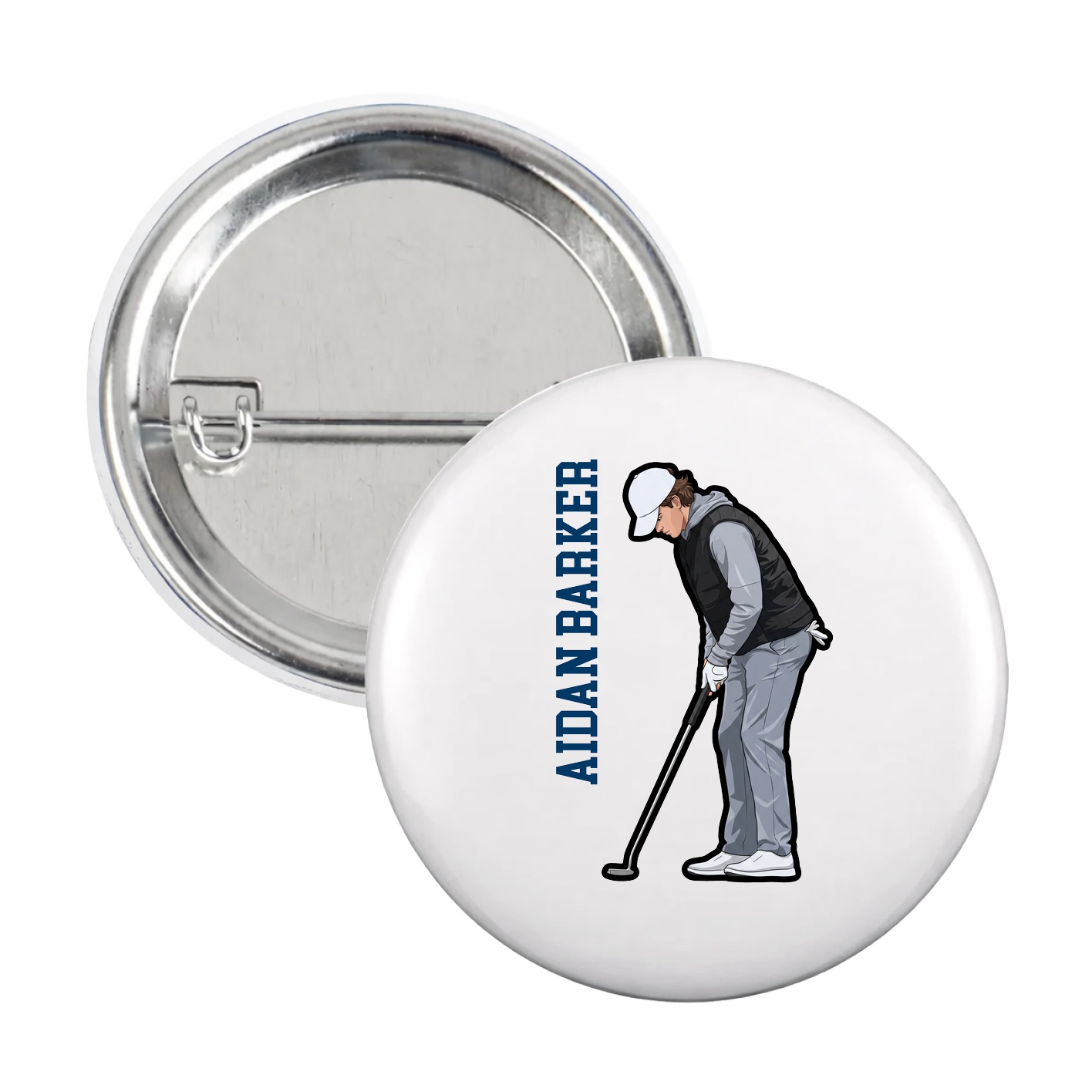 Game Day Button — Name Vertical in White