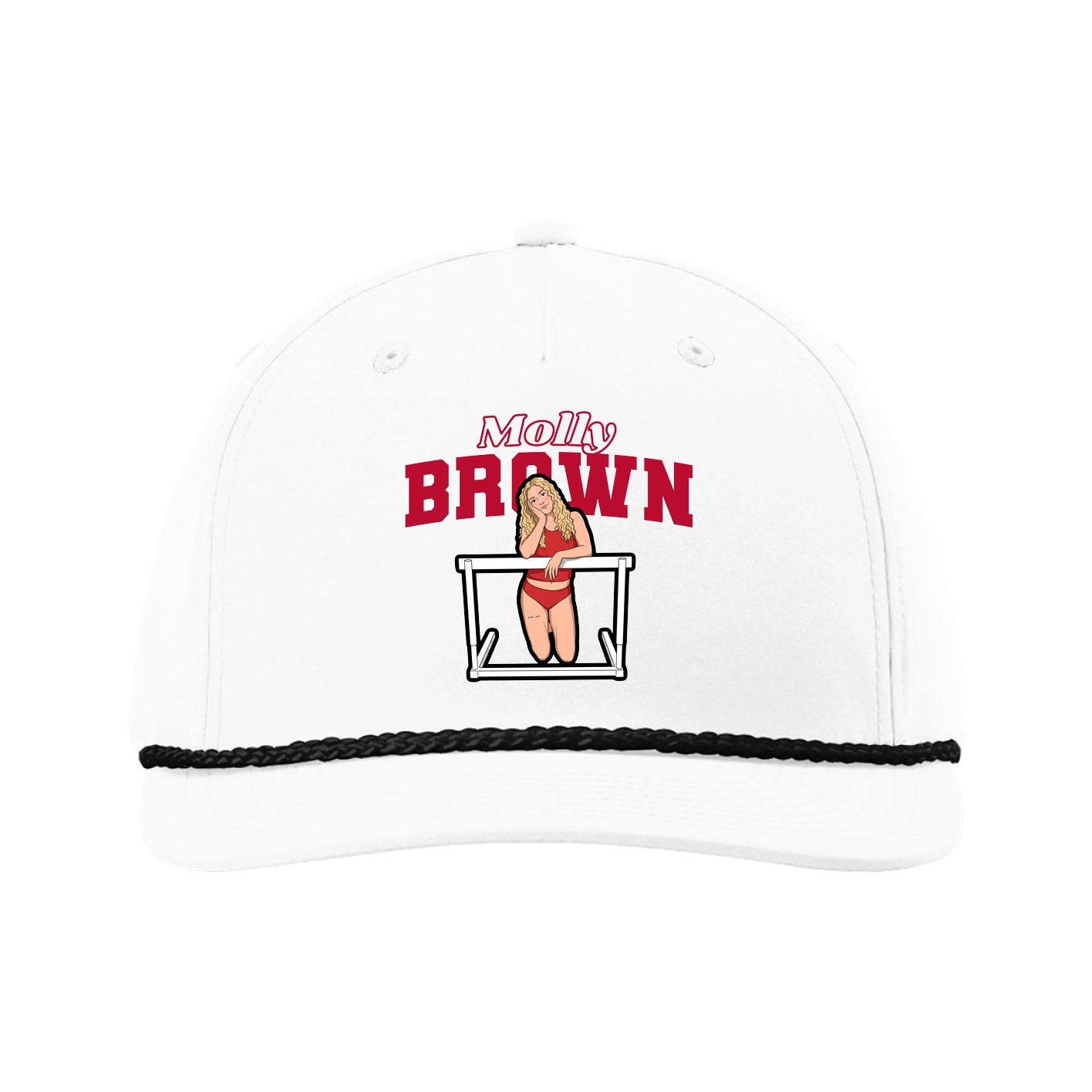 Five-Panel Classic Rope Cap — Name Arch in White