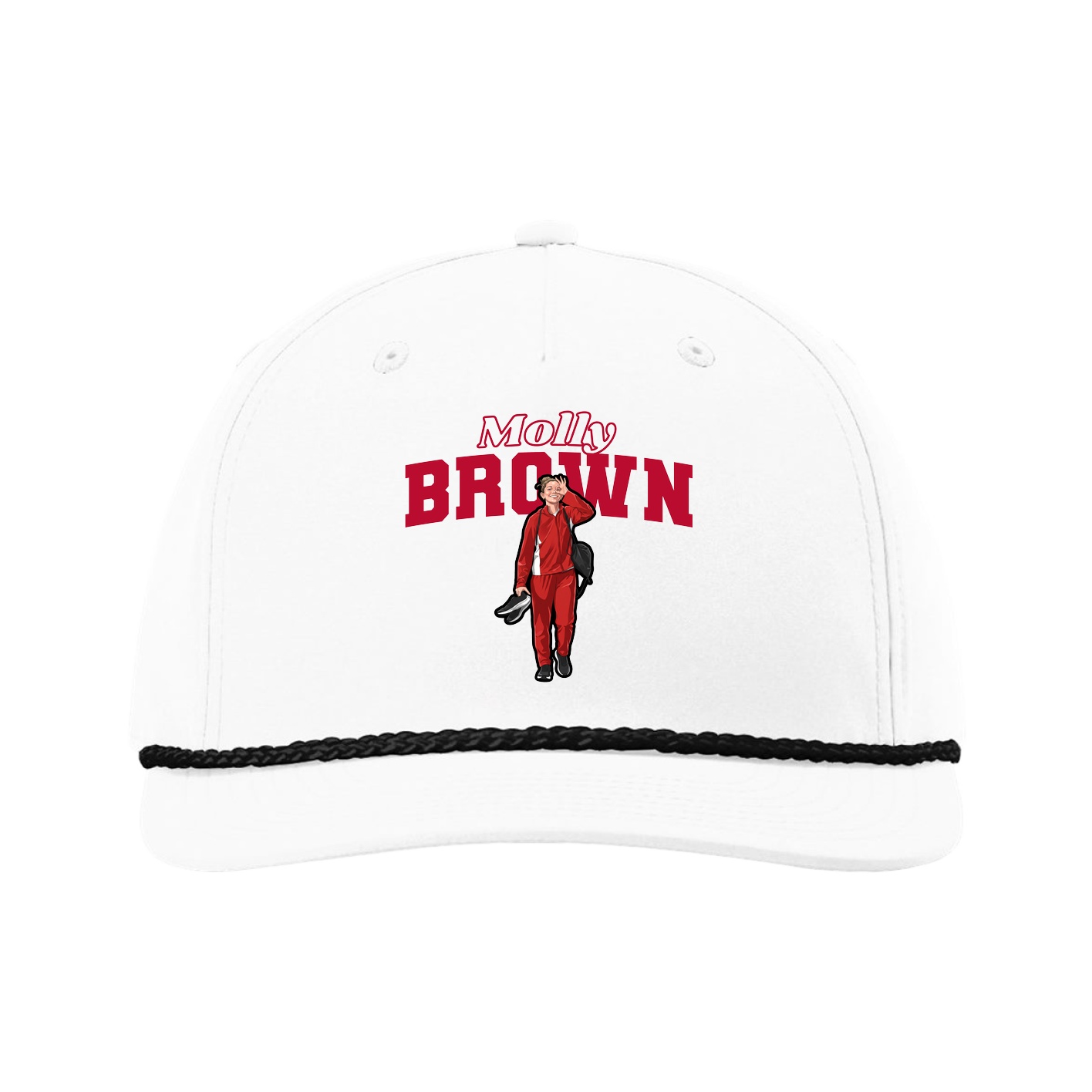 Five-Panel Classic Rope Cap — Name Arch in White