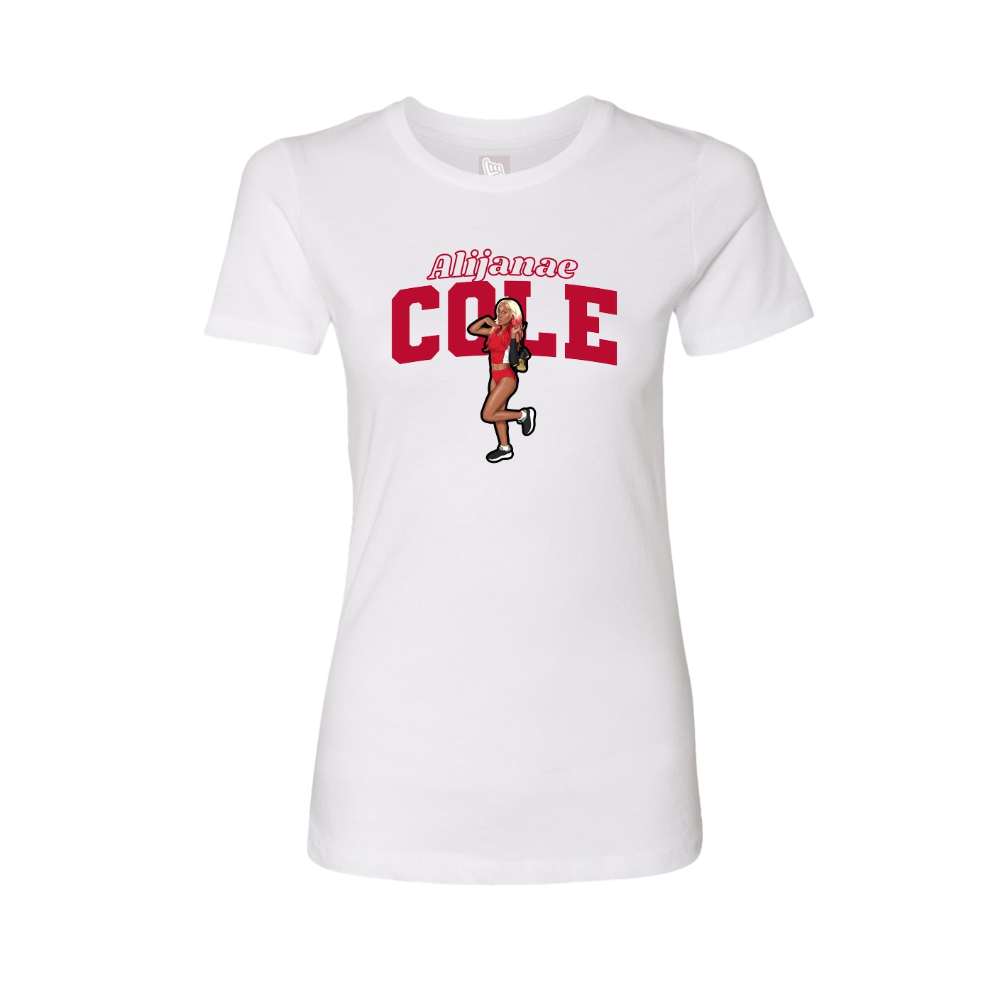 Fitted Women's Tee — Name Arch in White