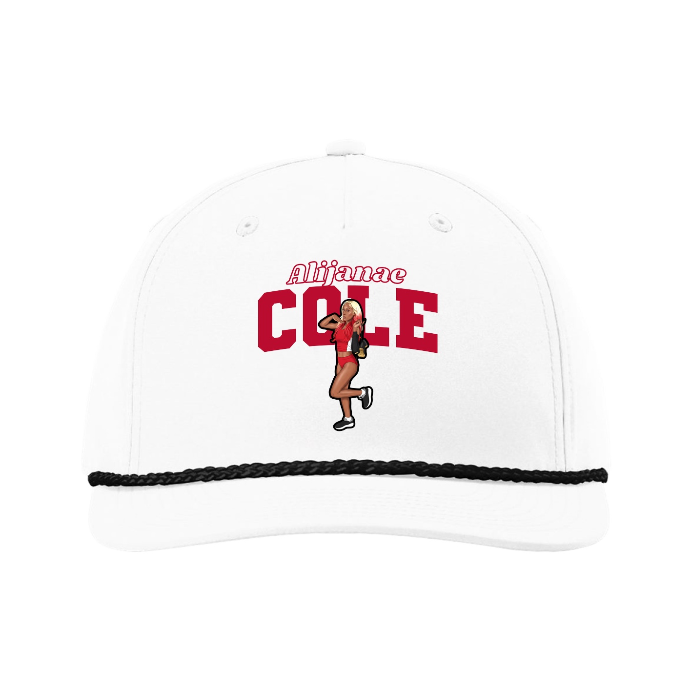 Five-Panel Classic Rope Cap — Name Arch in White